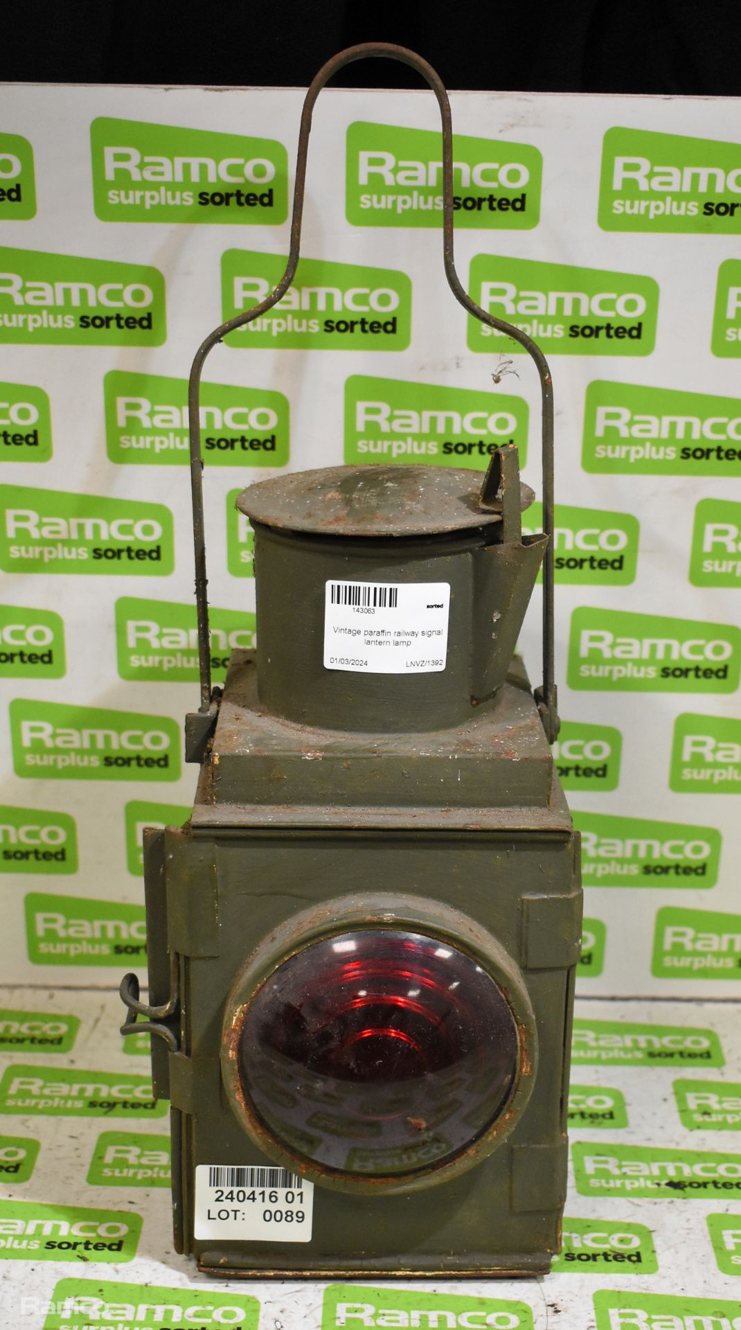 Vintage paraffin railway signal lantern lamp
