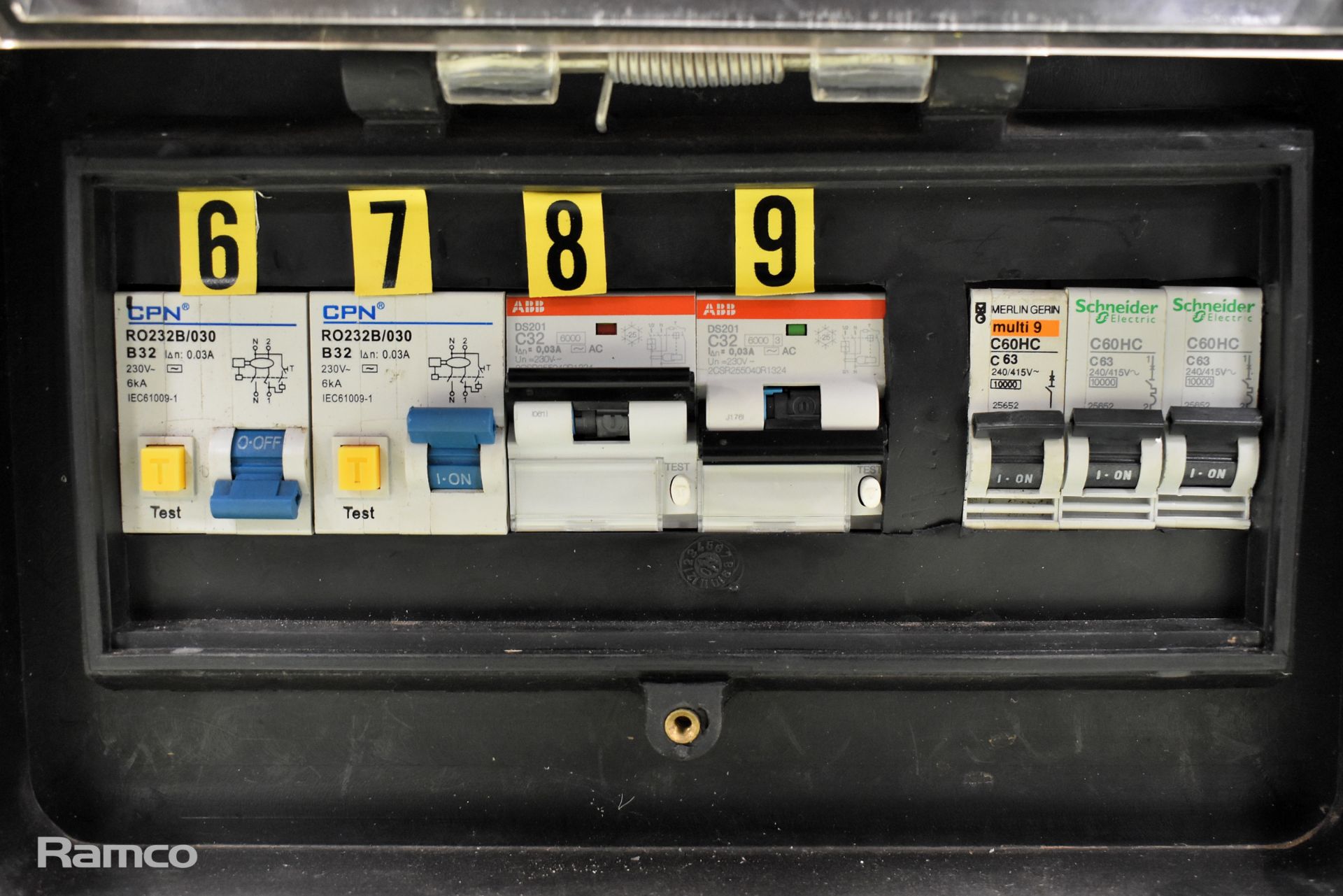 Distro rubber box type - 63 amp 3 phase in and thru - 5x 16 amp on RCBO - 4x 32 amp on RCBO - Image 5 of 5