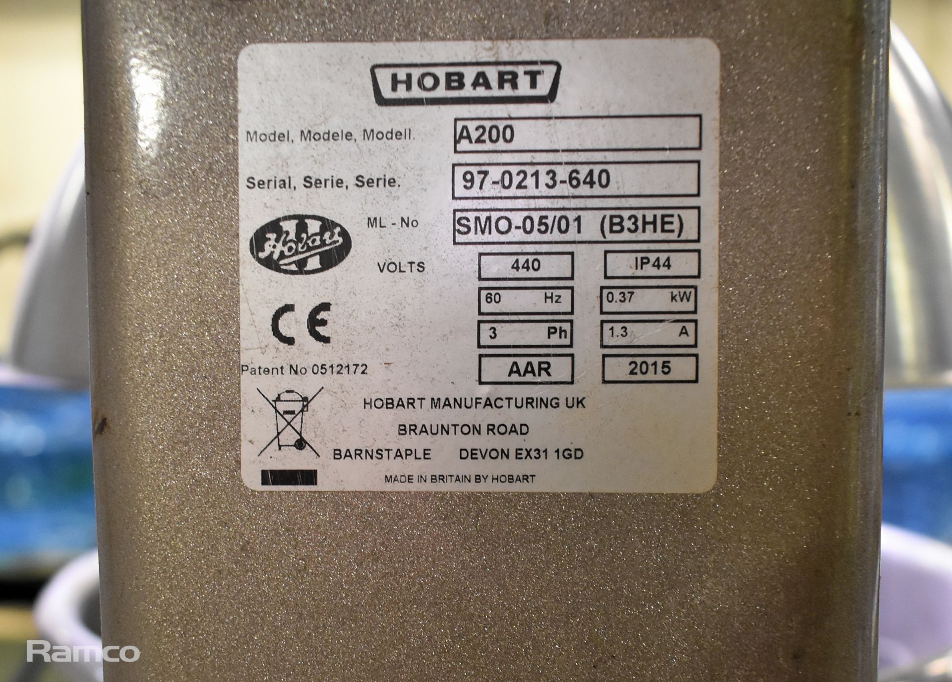 Hobart A200 20L bench mixer with bowl - W 460 x D 560 x H 780mm - Image 6 of 6