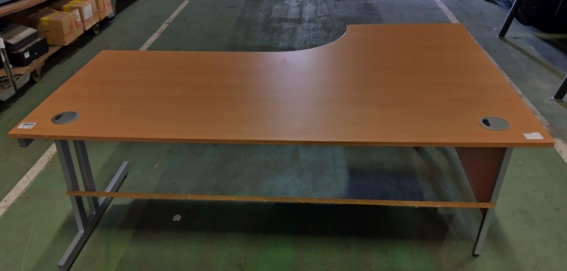 Large curved wooden office scoop desk - L 1800 x W 800 x H 730 - in need of repair