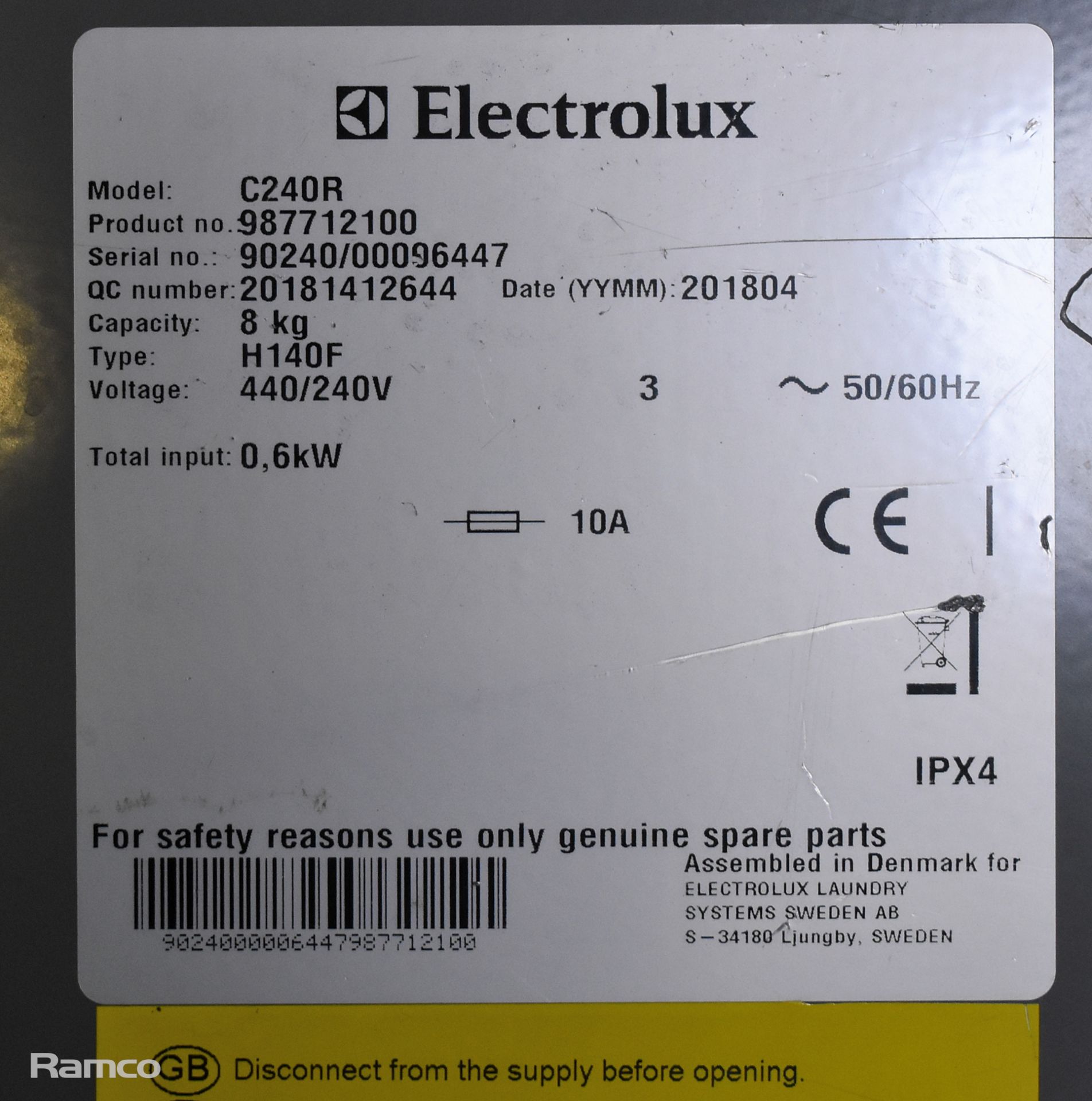 Electrolux C240R 8kg hydro extractor - W 515 x D 660 x H 910mm - MISSING BOTTOM COVER - Image 7 of 7