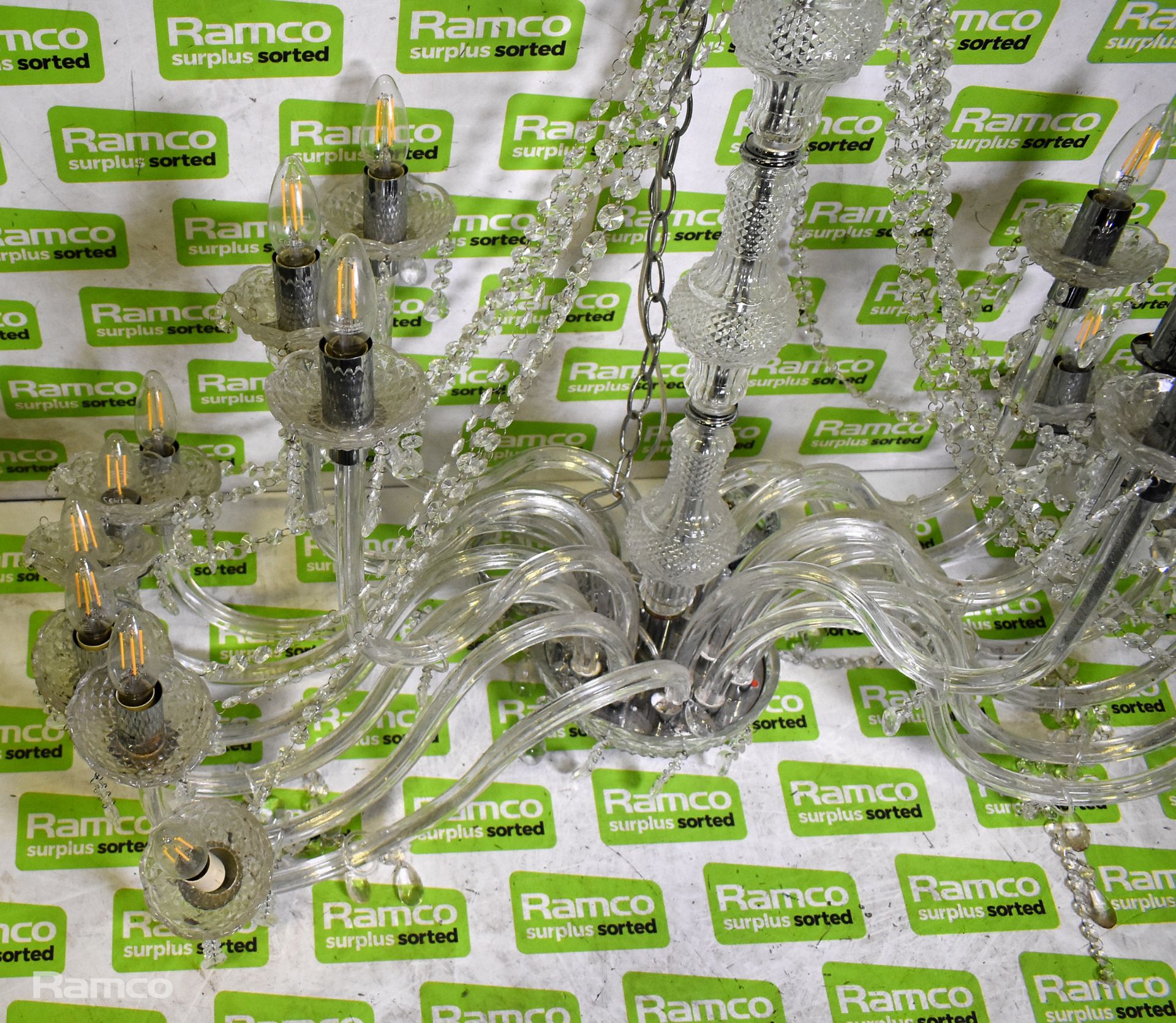Katie 18lt Chandelier - polished chrome finish clear acrylic droppers and beads - 18 x 40W - Image 3 of 7