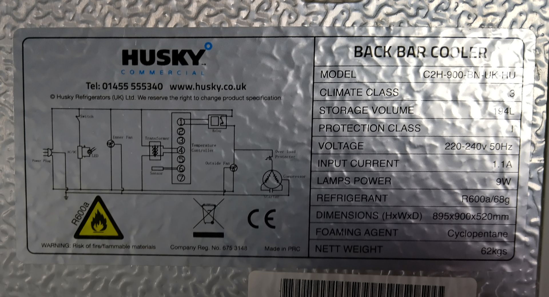 Husky C2H-900-BN-UK-HU double door bottle cooler - W 900 x D 500 x H 880mm - Image 2 of 2