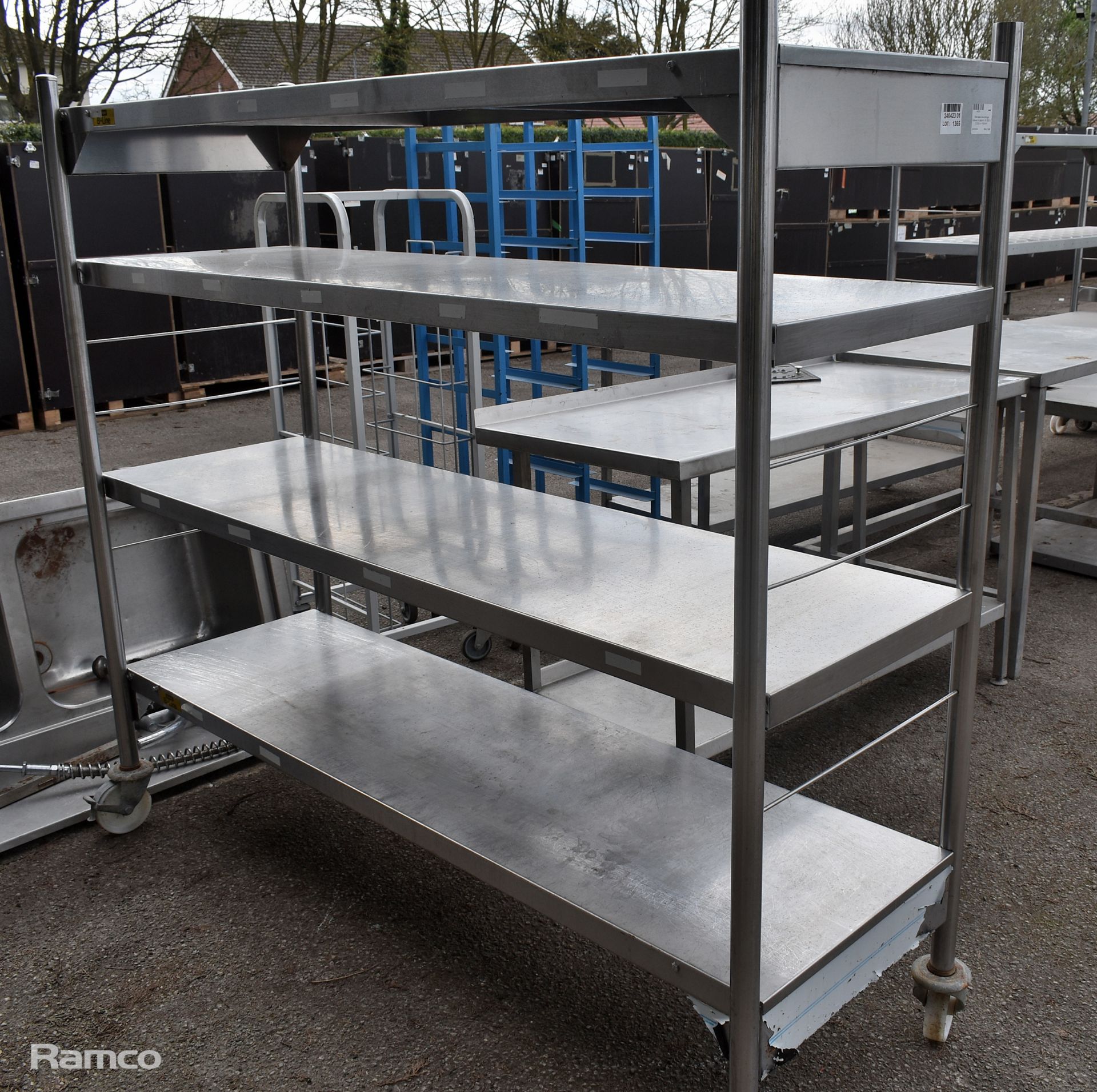 Stainless steel storage shelves on castors - W 1800 x D 500 x H 1650mm - Image 2 of 3