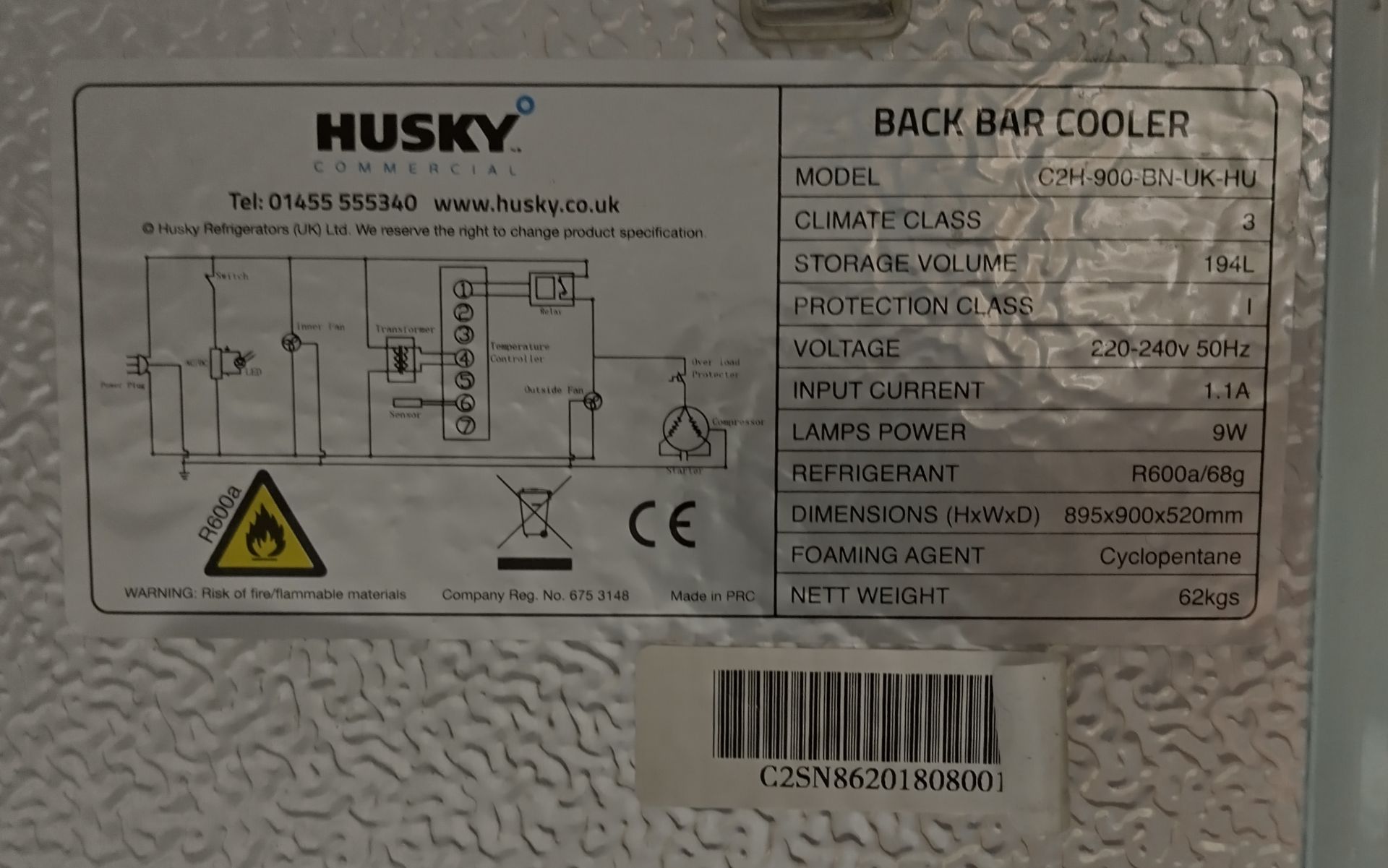 Husky C2H-900-BN-UK-HU double door bottle cooler - W 900 x D 500 x H 880mm - Image 2 of 2