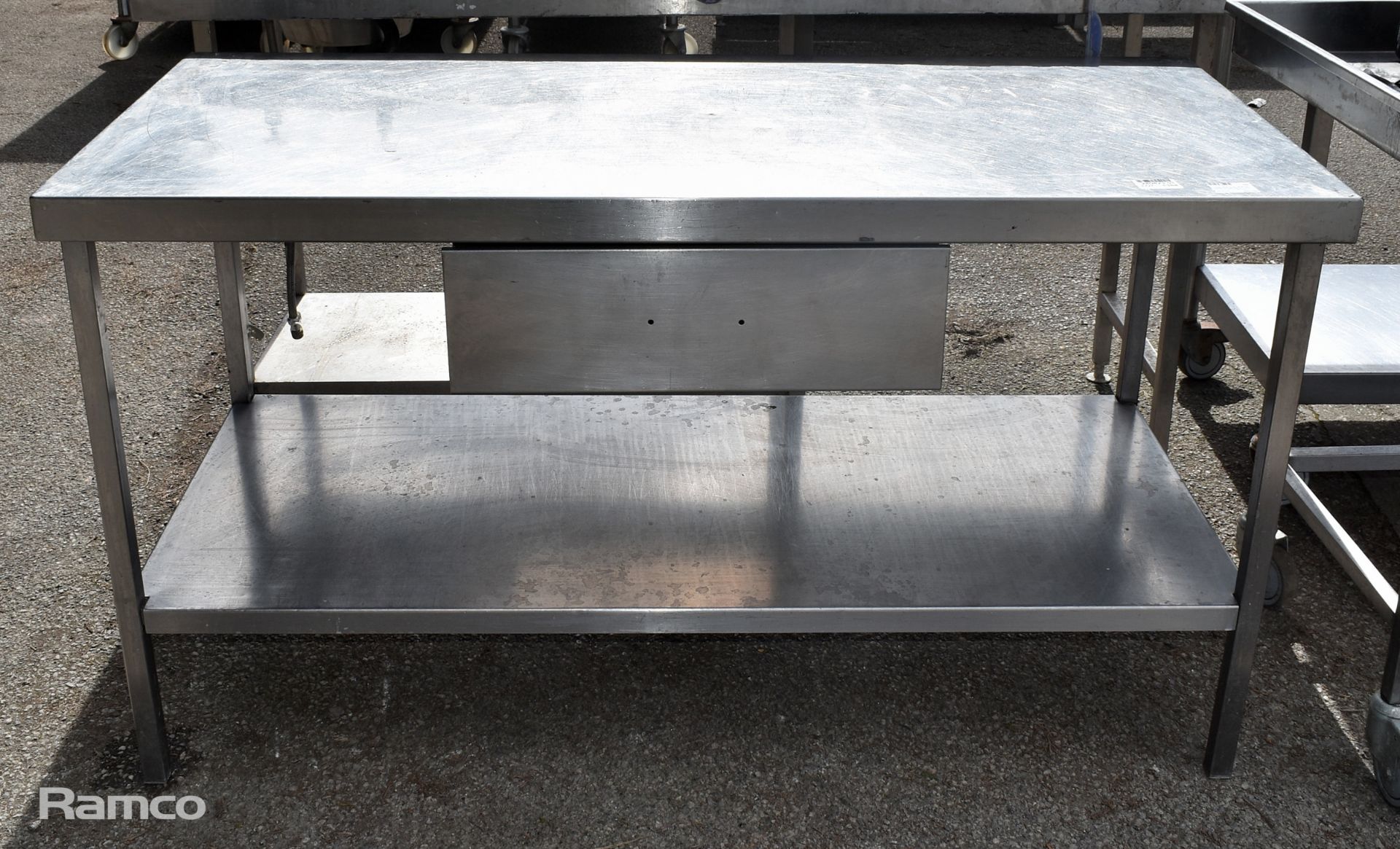 Stainless steel table with drawer on castors - W 1500 x D 700 x H 880mm