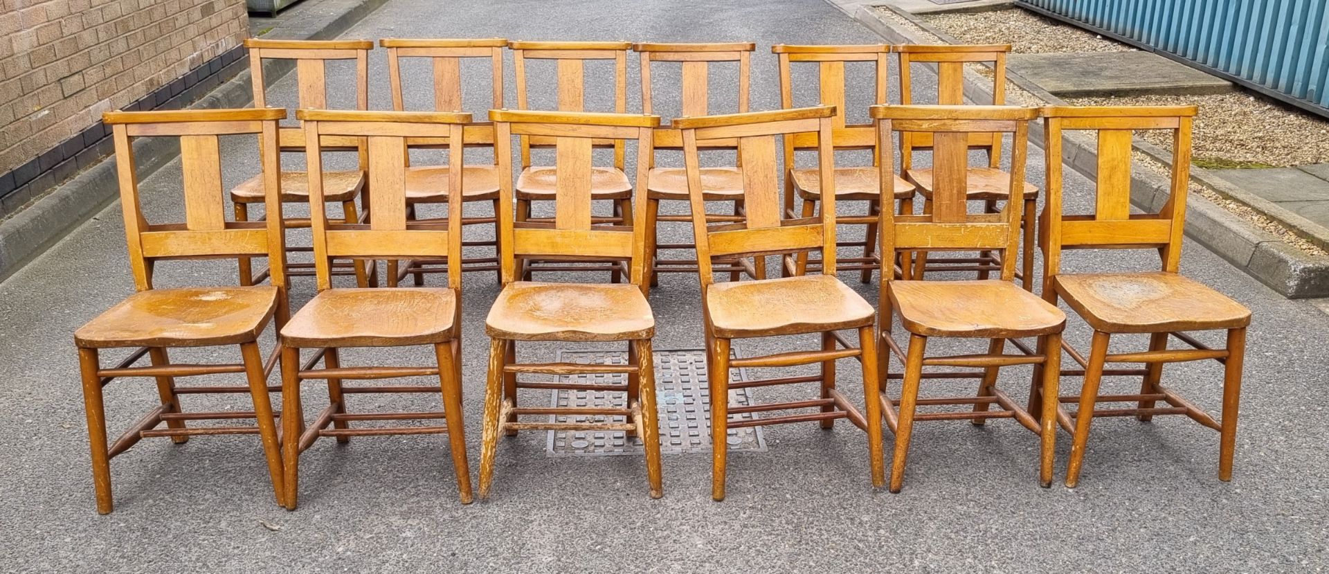 12x Wooden chairs with rear book holder - L 420 x W 420 x H 820mm