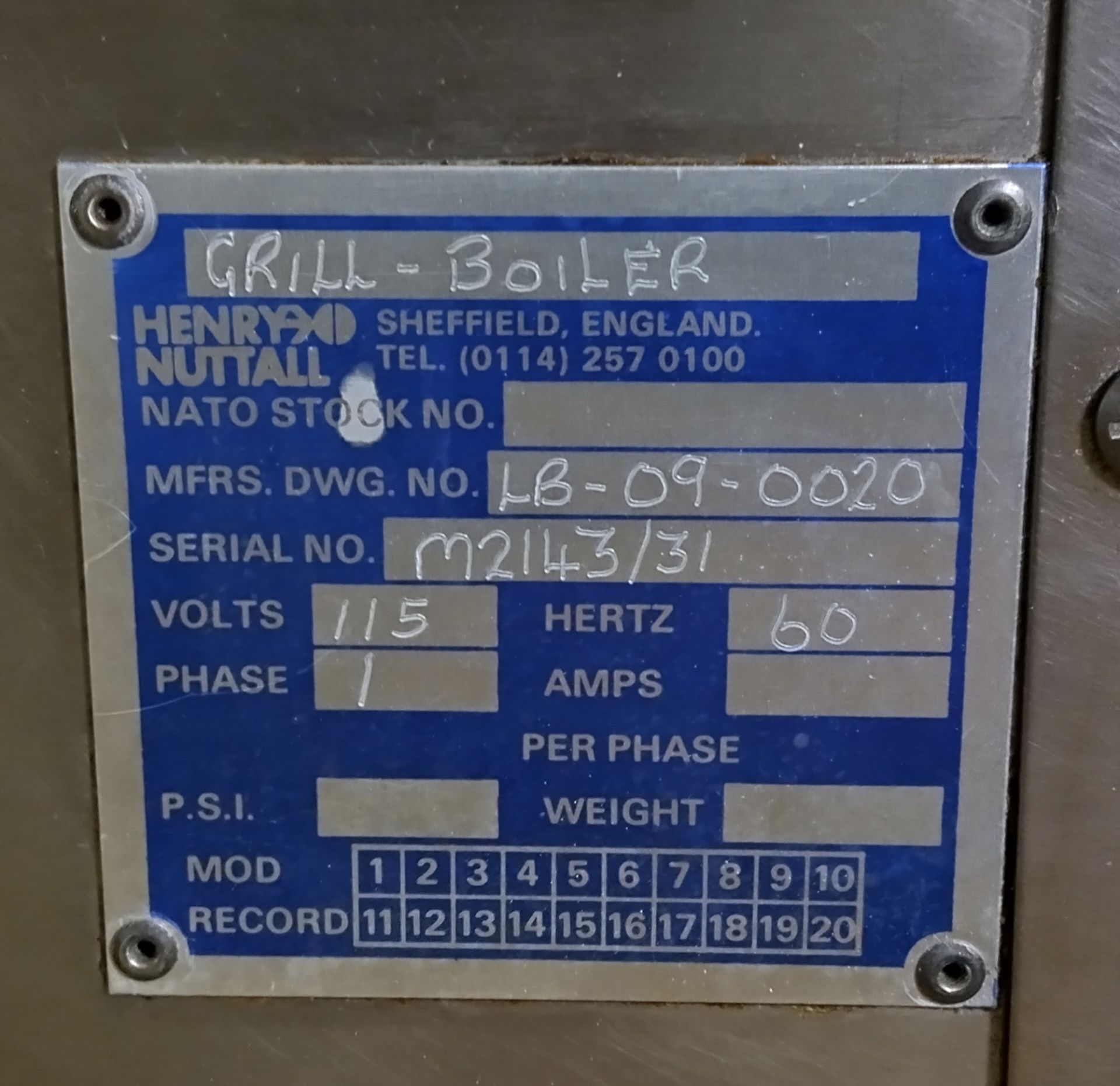 Henry Nuttall LB-09-0020, stainless steel electrically heated grill-boiler - 115V - 1ph - 60Hz - Image 3 of 3