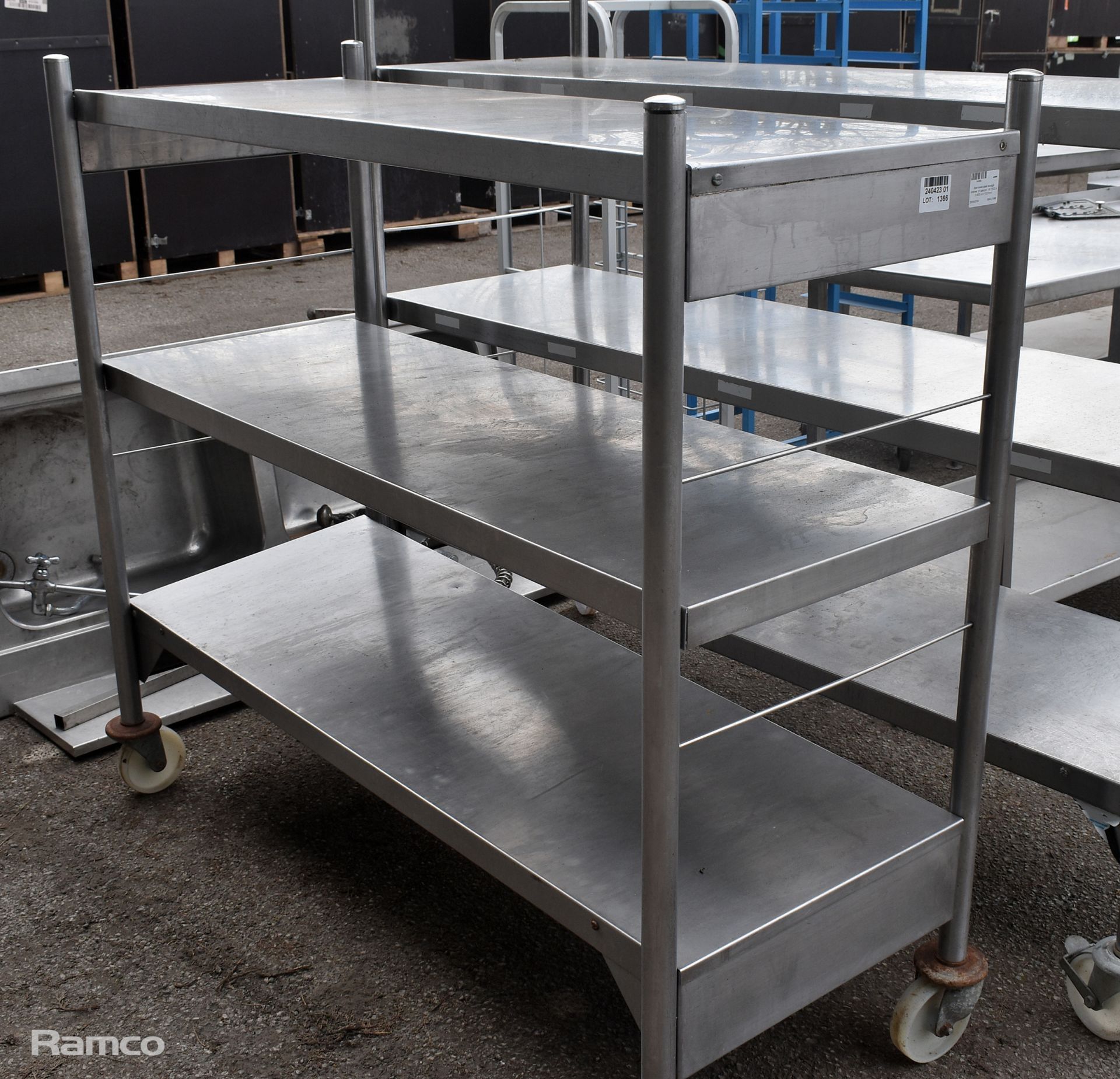 Stainless steel storage shelves on castors - W 1500 x D 500 x H 1300mm - Image 2 of 3