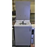 Portable hand wash station with under counter storage with Armitage Shanks mixer tap L 600 x W 680