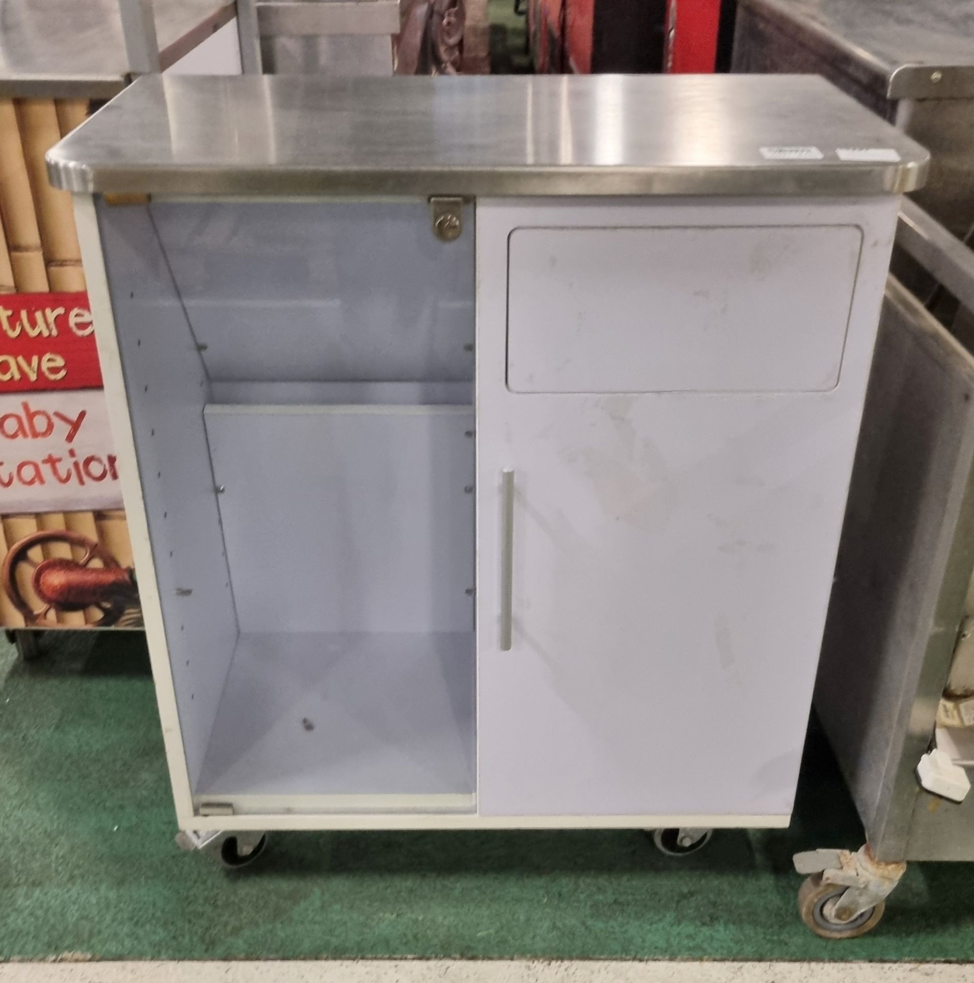 Mobile double door cabinet with stainless steel top - W 800 x D 450 x H 910mm