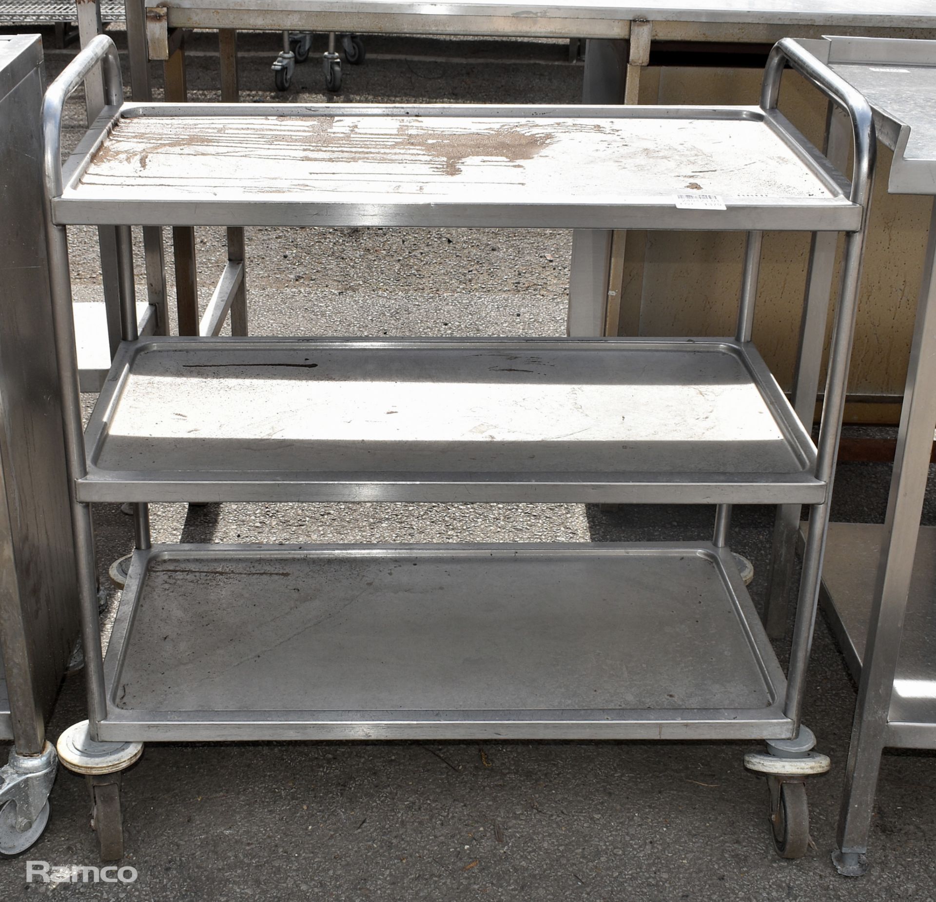 Stainless steel serving table on castors - W 860 x D 460 x H 880mm