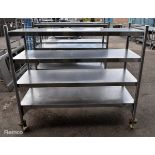 Stainless steel storage shelves on castors - W 1500 x D 500 x H 1300mm