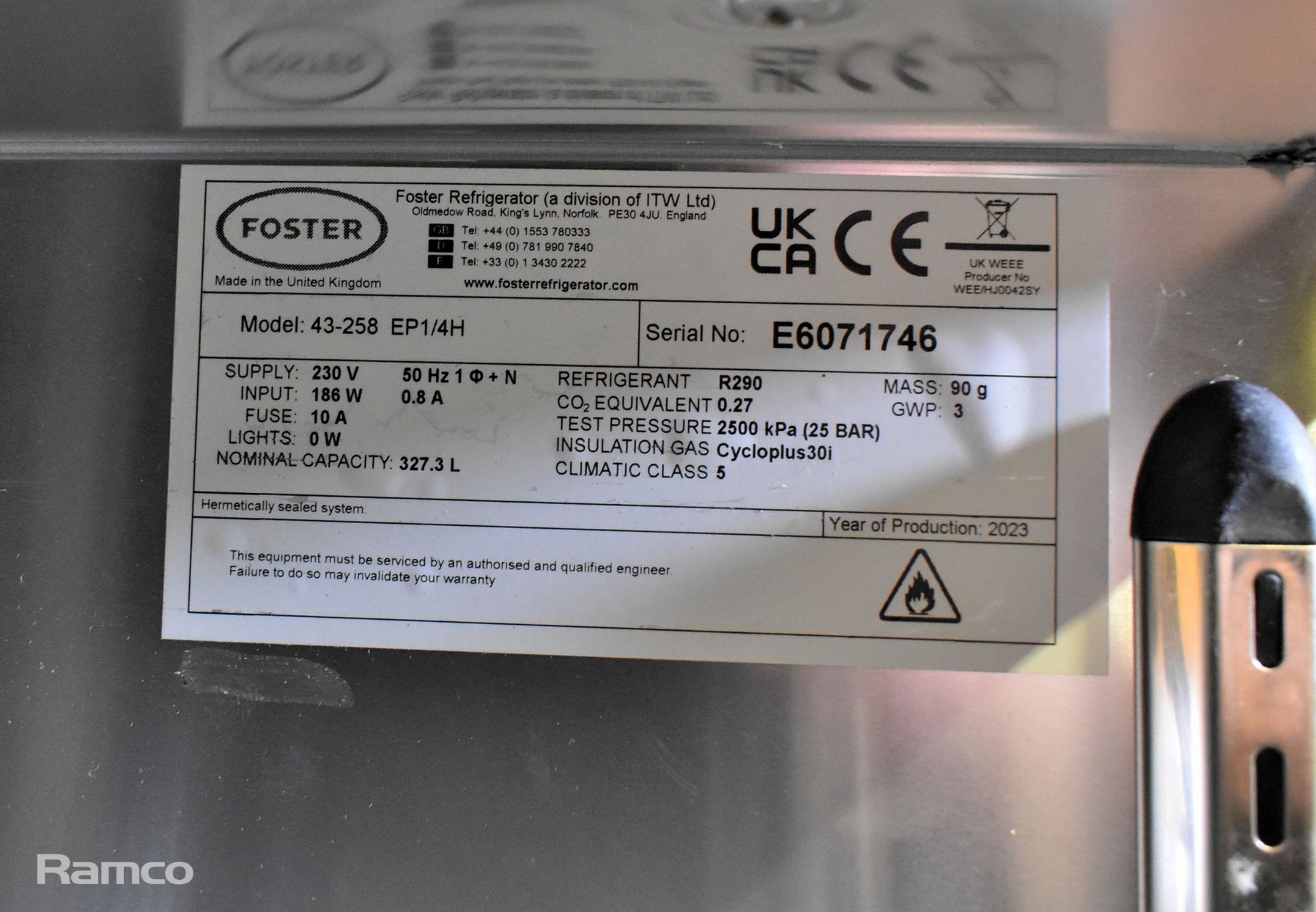 Foster Eco Pro G3 43-258 EP1/4 4 door counter fridge - Image 4 of 8