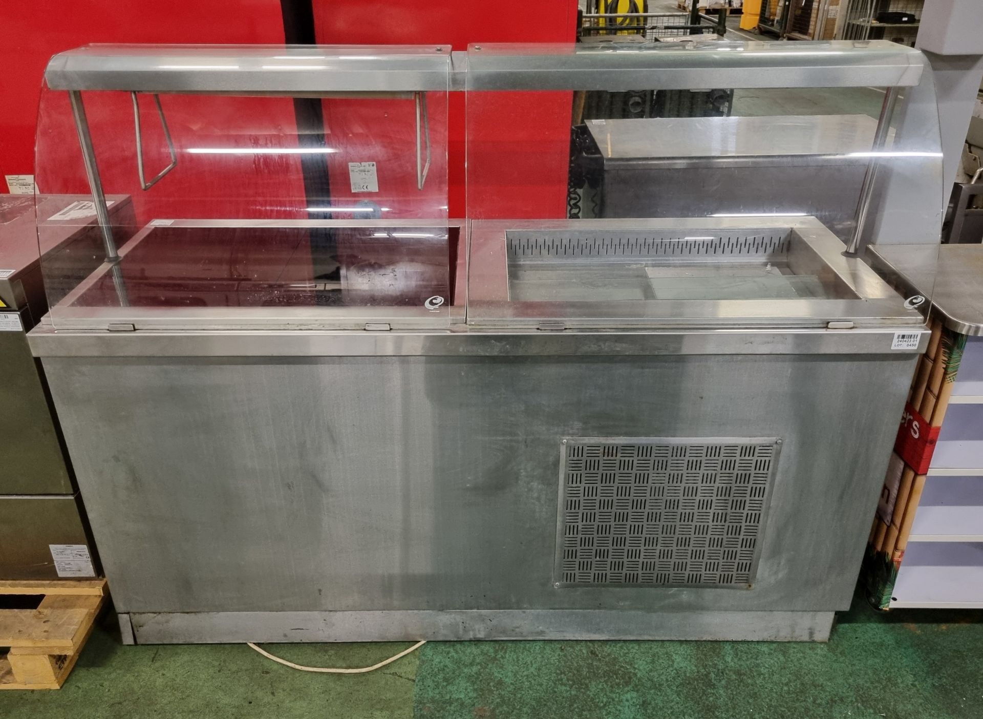 Stainless steel unit with bain marie & hot plate section - W 1800 x D 700 x H 1370mm