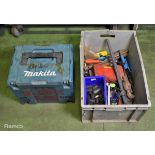 Makita DX02 dust extractor and box of assorted hand tools