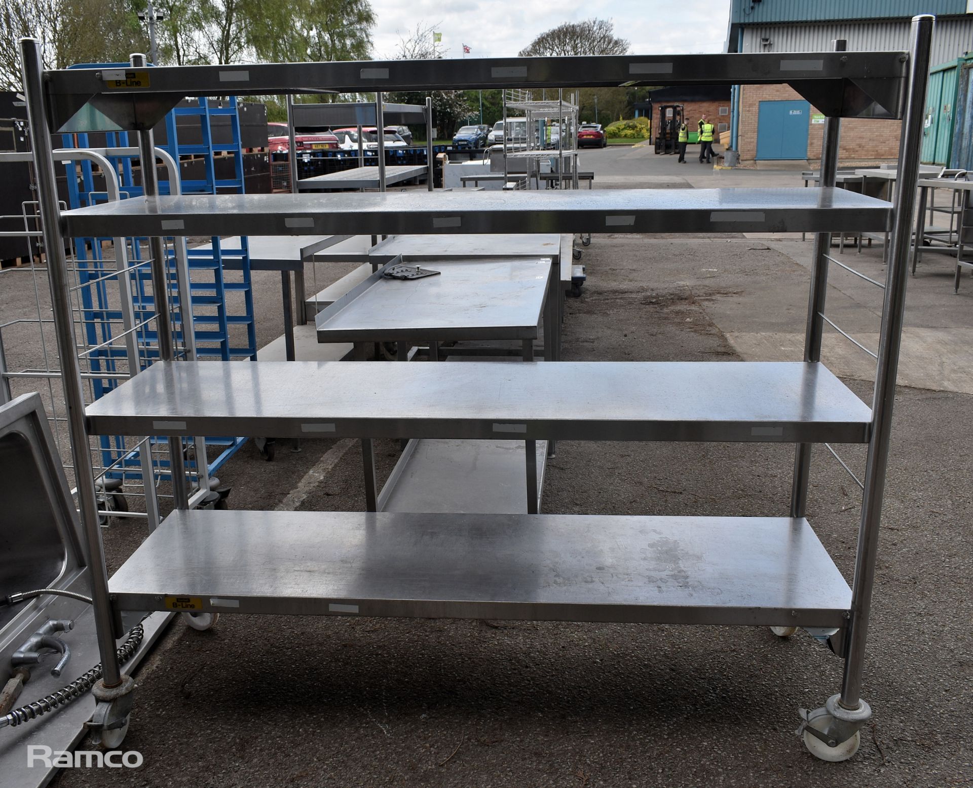 Stainless steel storage shelves on castors - W 1800 x D 500 x H 1650mm