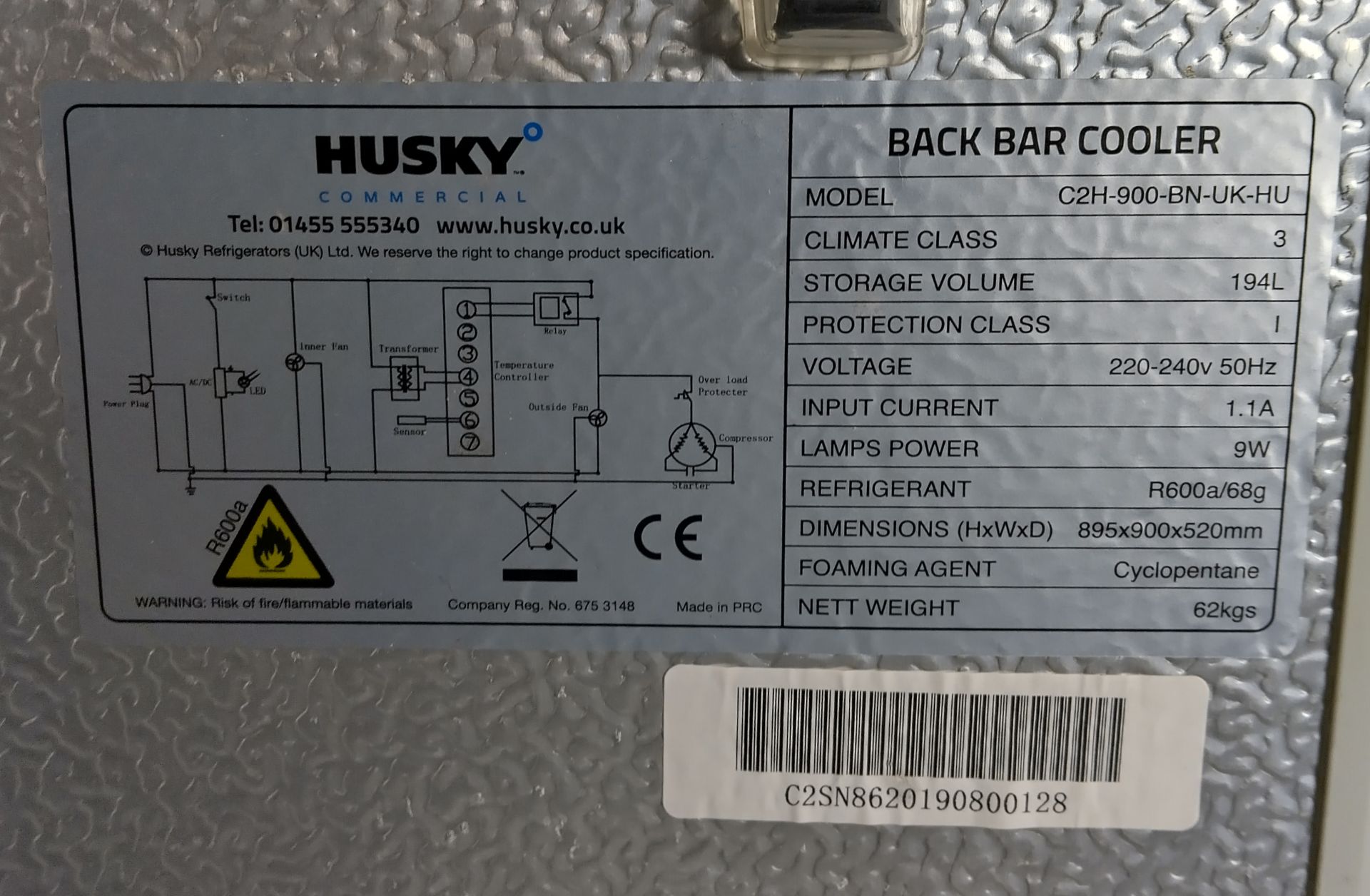Husky C2H-900-BN-UK-HU double door bottle cooler - W 900 x D 500 x H 880mm - Image 2 of 2