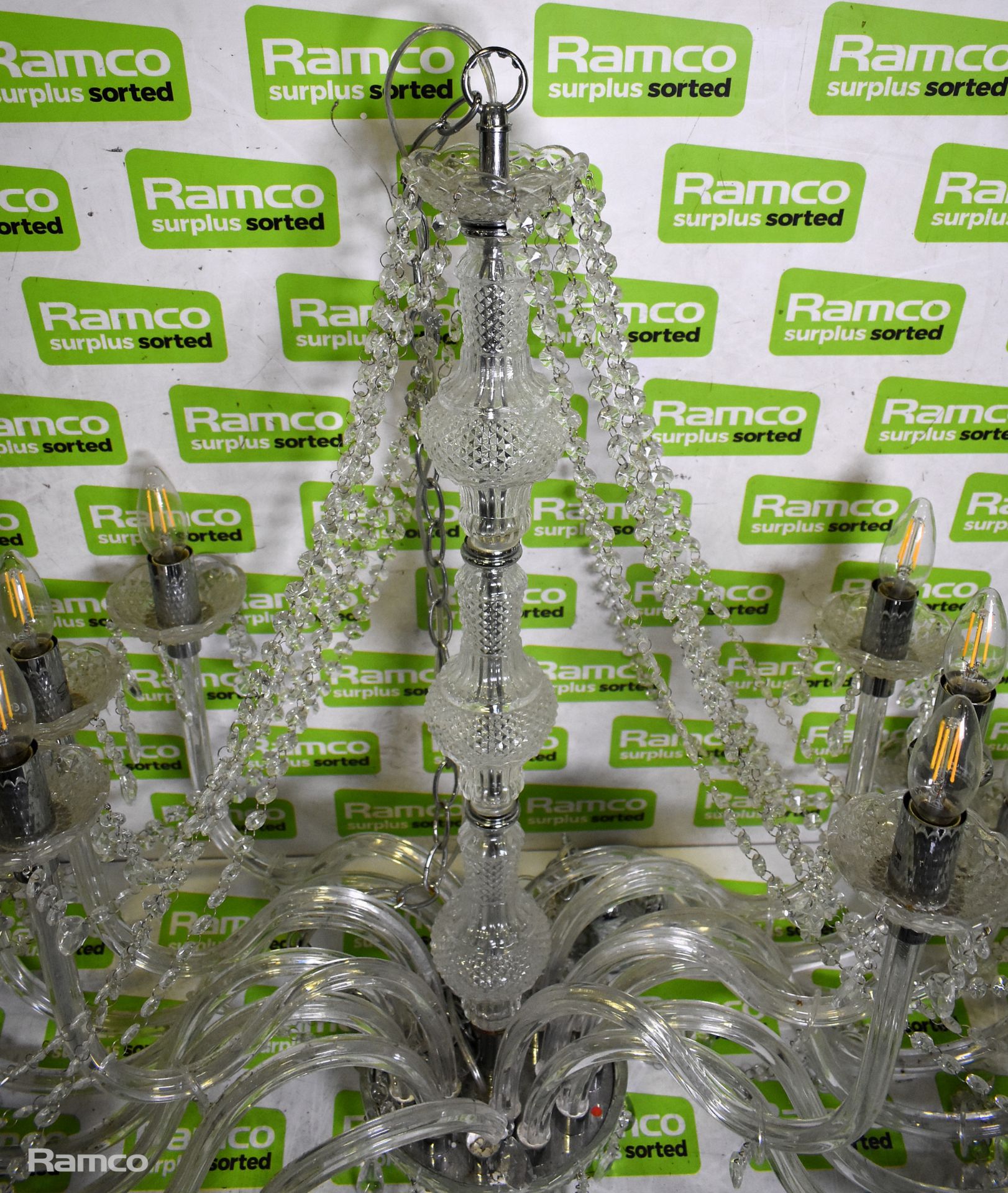 Katie 18lt Chandelier - polished chrome finish clear acrylic droppers and beads - 18 x 40W - Image 4 of 7