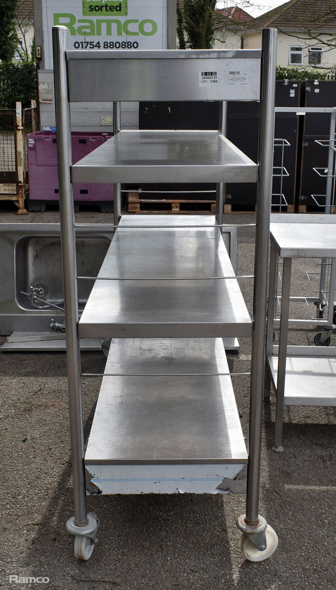 Stainless steel storage shelves on castors - W 1800 x D 500 x H 1650mm - Image 3 of 3