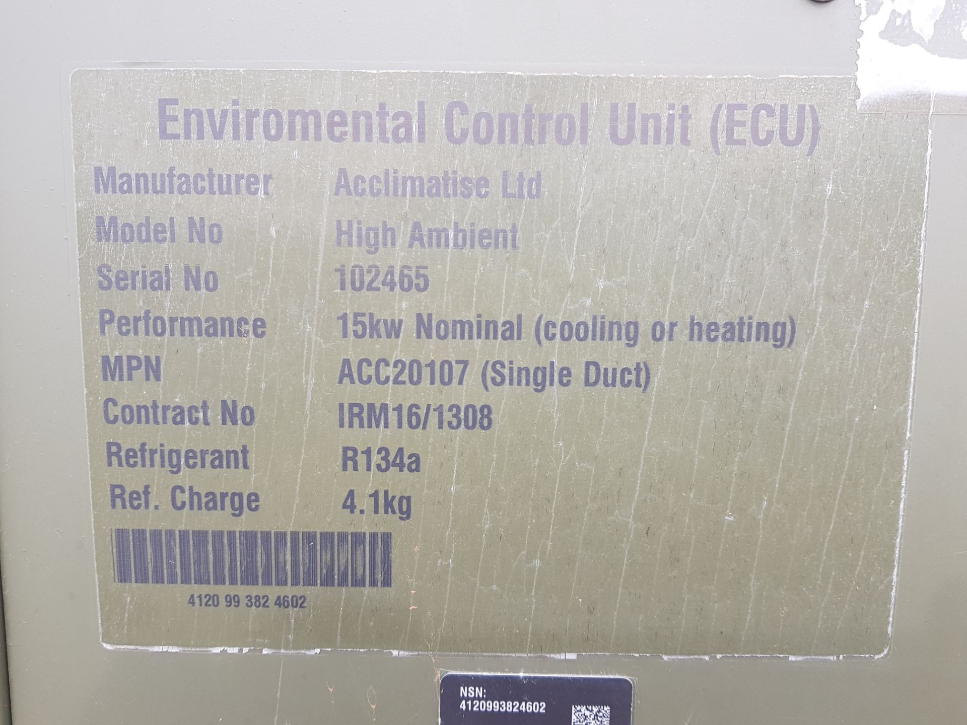 Acclimatise 15kW cooling or heating Environment Control Unit (ECU) - W 1810 x D 1180 x H 1010mm - Bild 3 aus 3