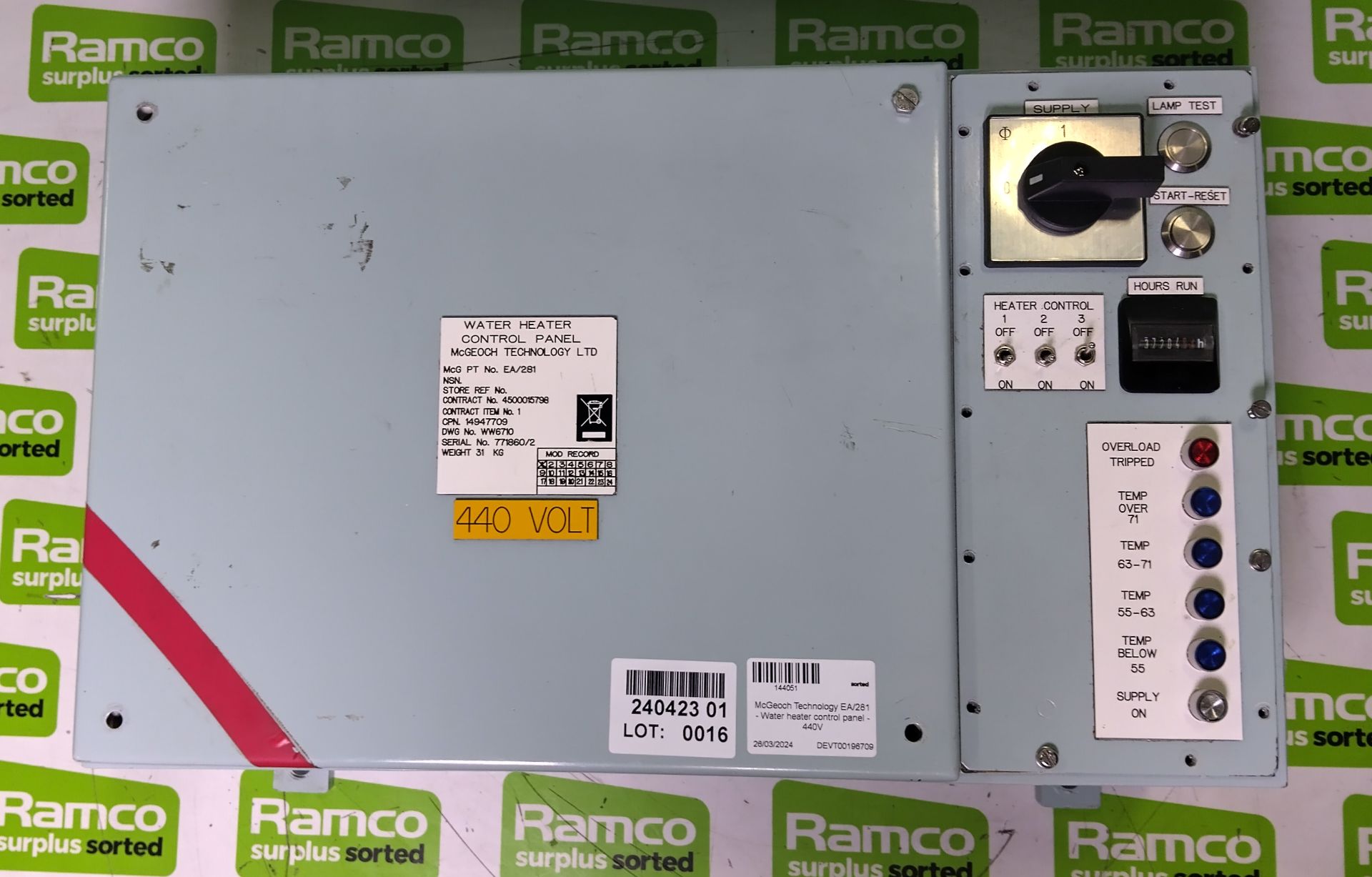 McGeoch Technology EA/281 - Water heater control panel - 440V