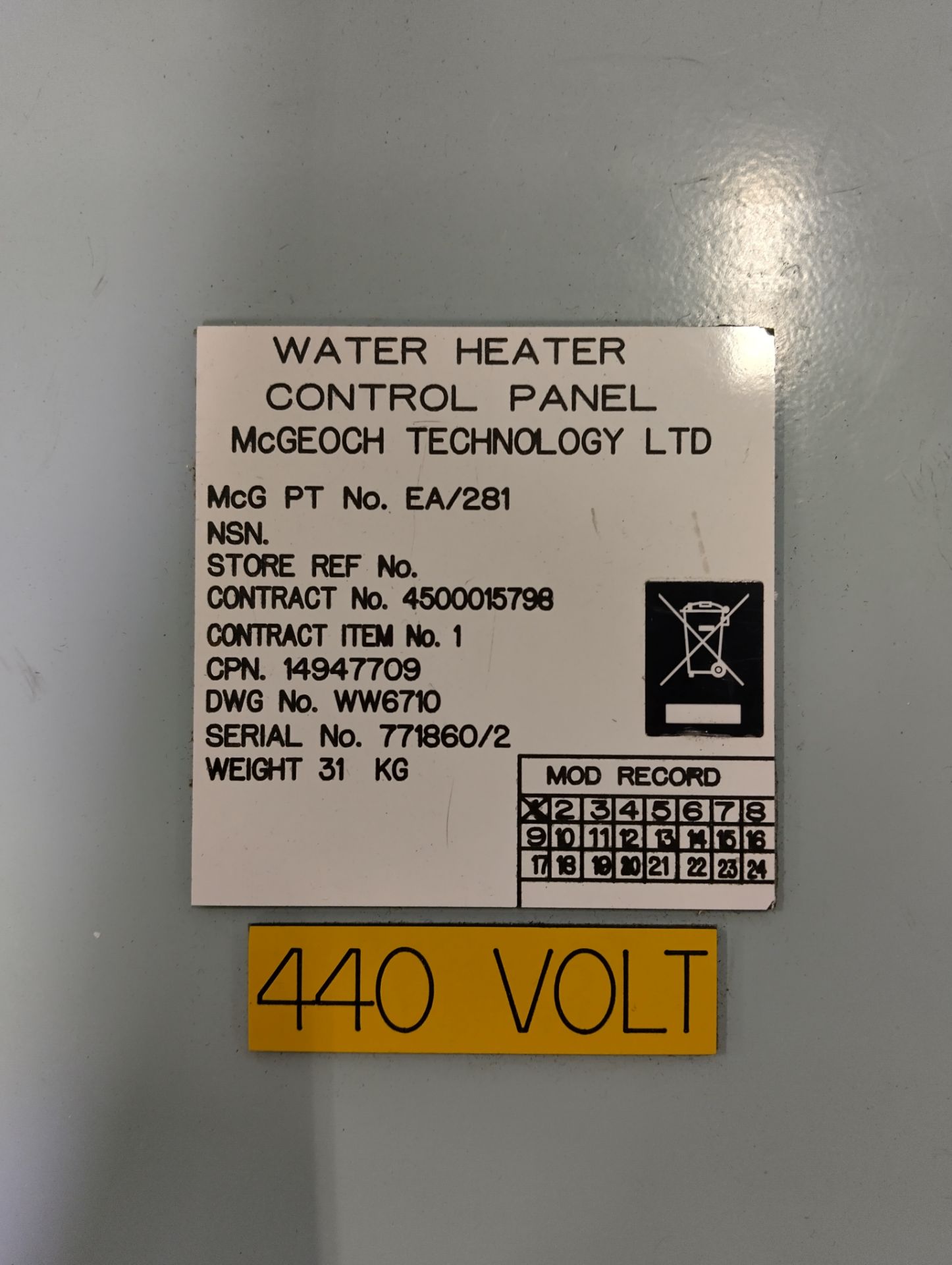 McGeoch Technology EA/281 - Water heater control panel - 440V - Image 3 of 3