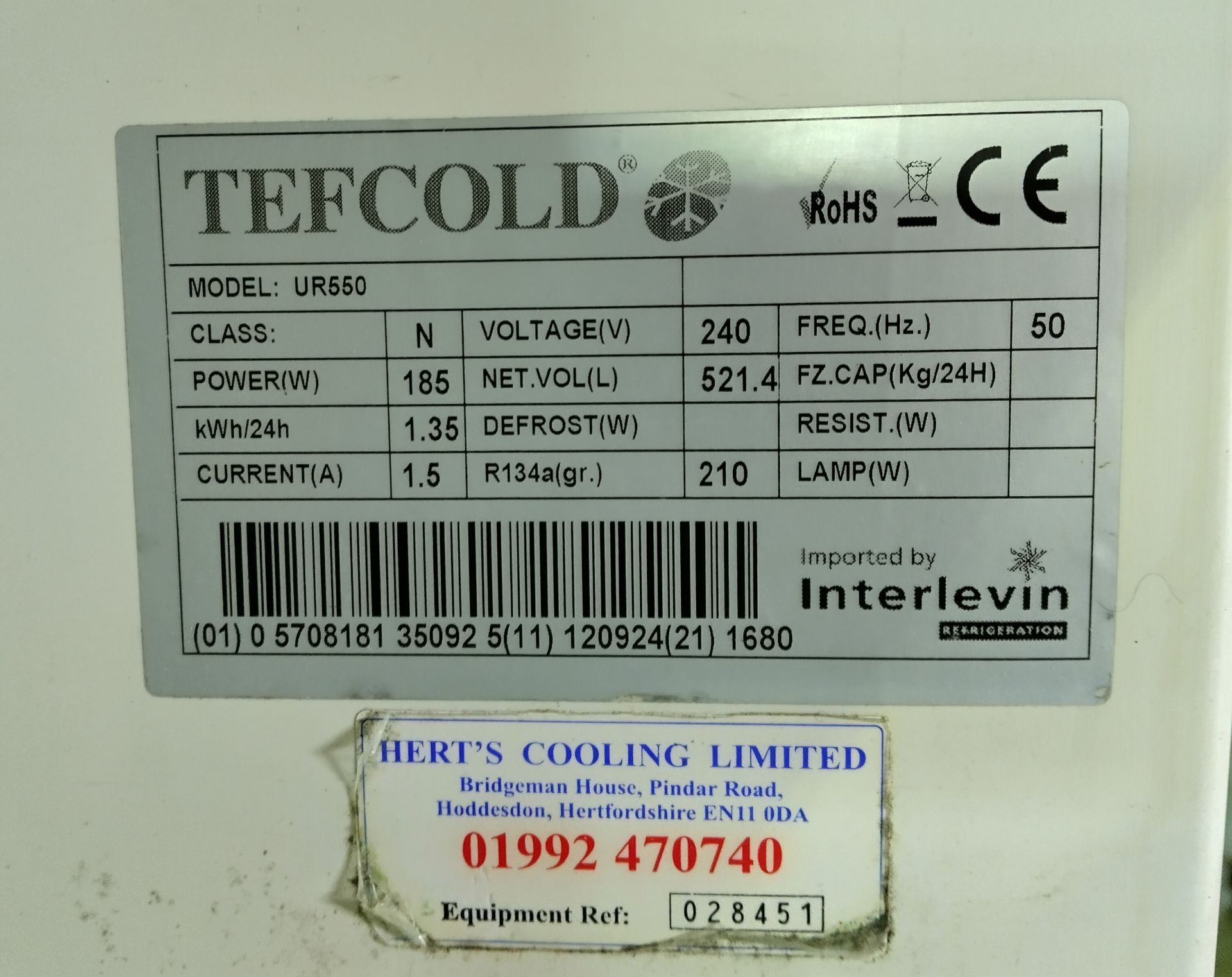 Tefcold UR550 single door upright fridge - L 780 x D 710 x H 1720mm - Image 5 of 5