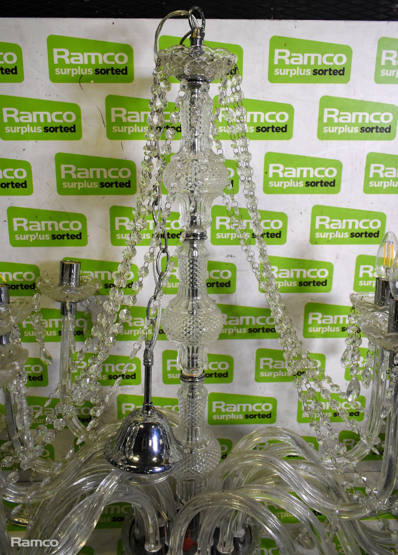 Katie 18lt Chandelier - polished chrome finish clear acrylic droppers and beads - 18 x 40W - Image 4 of 5