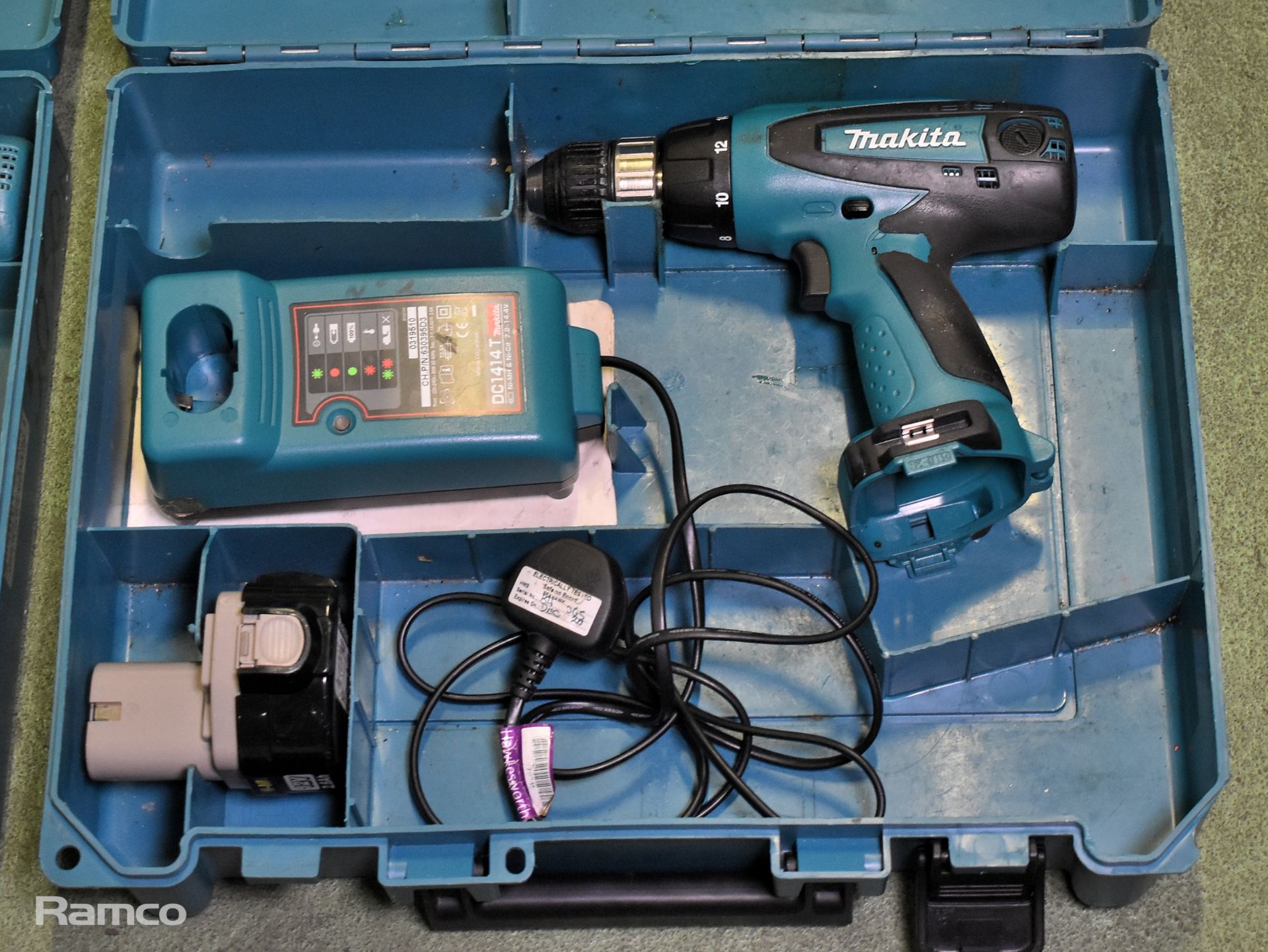 2x Makita 6317D cordless drills - DC1414T charger - 1x 12V battery - case - Image 5 of 8