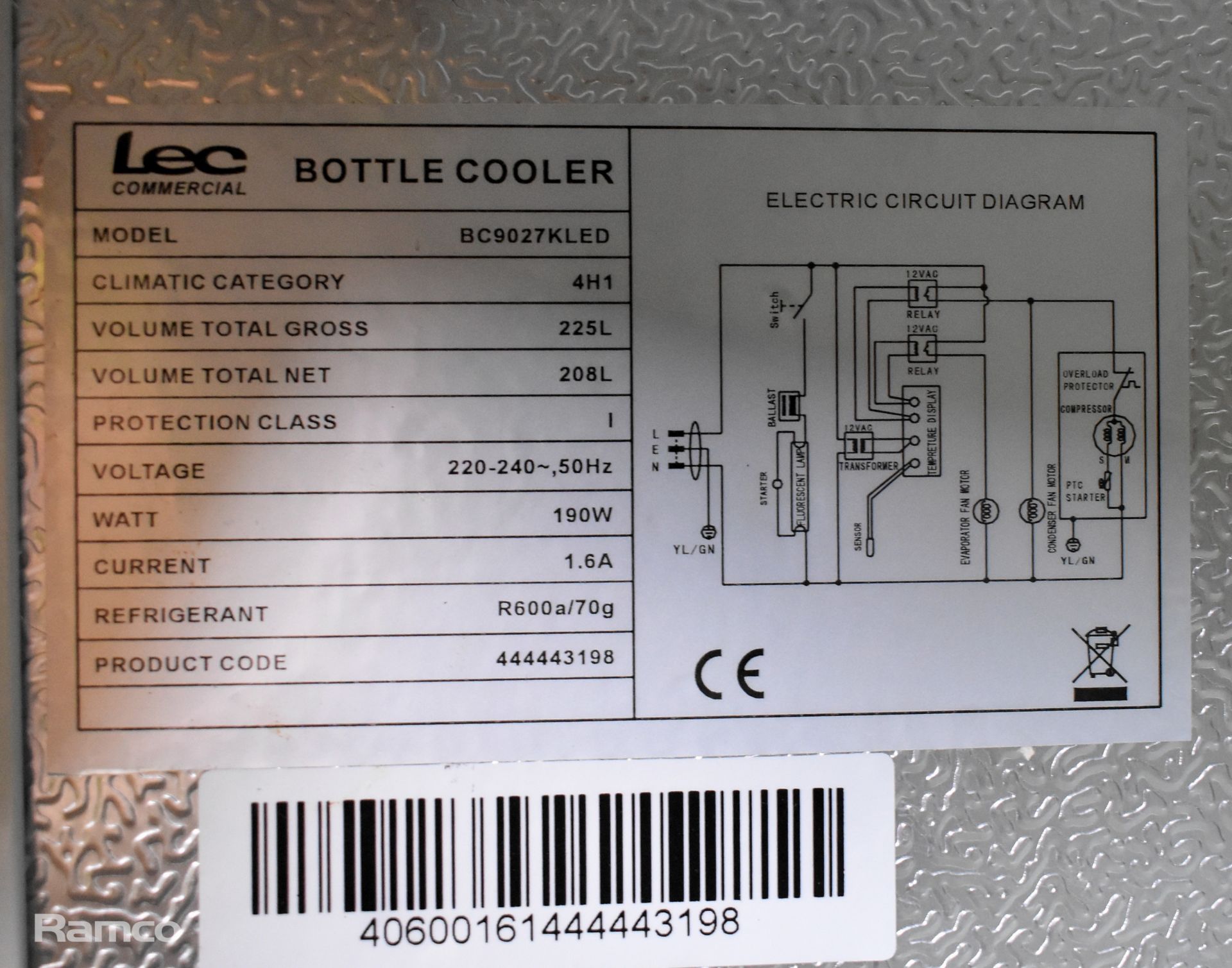 LEC BC9027KLED bottle cooler - 220/240V 50Hz - L 900 x W 510 x H 900mm - Image 4 of 5