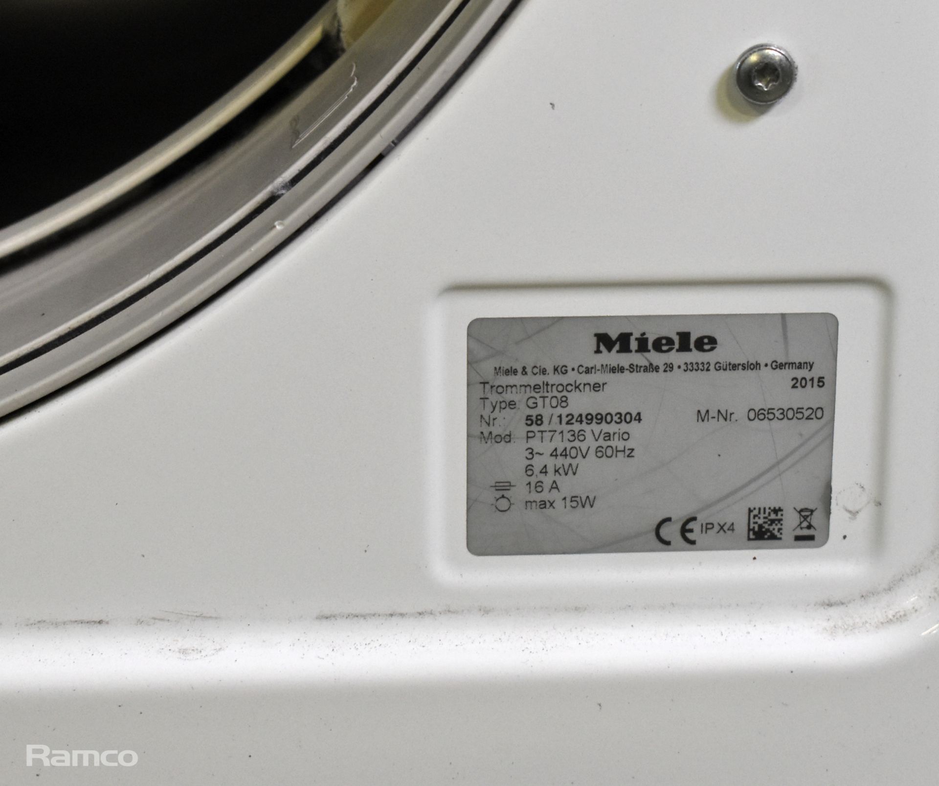 Miele Pro PT7136 Vario tumble dryer - 6.5 kg capacity - 400VAC - 3 ph - W 590 x D 700 x H 840mm - Image 4 of 5