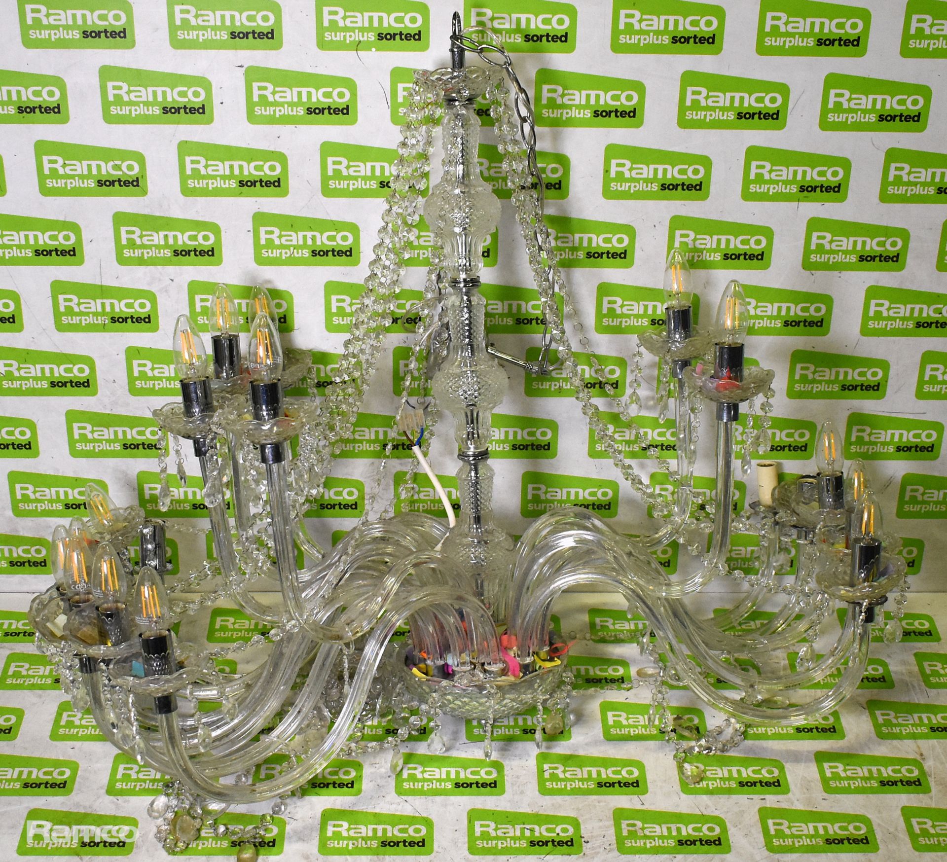 Katie 18lt Chandelier - polished chrome finish clear acrylic droppers and beads - 18 x 40W