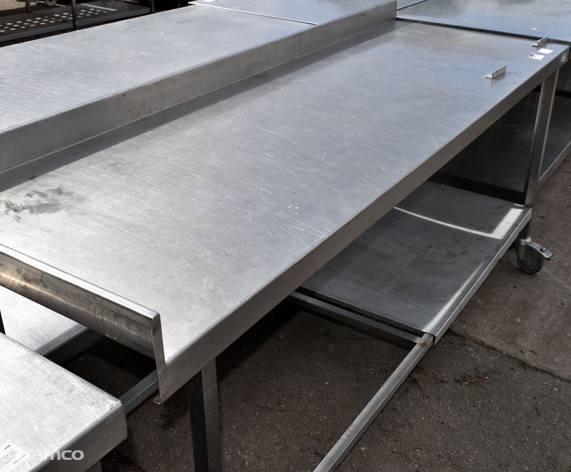 Stainless steel table with splashback on castors - W 1940 x D 700 x H 920mm - Image 3 of 3