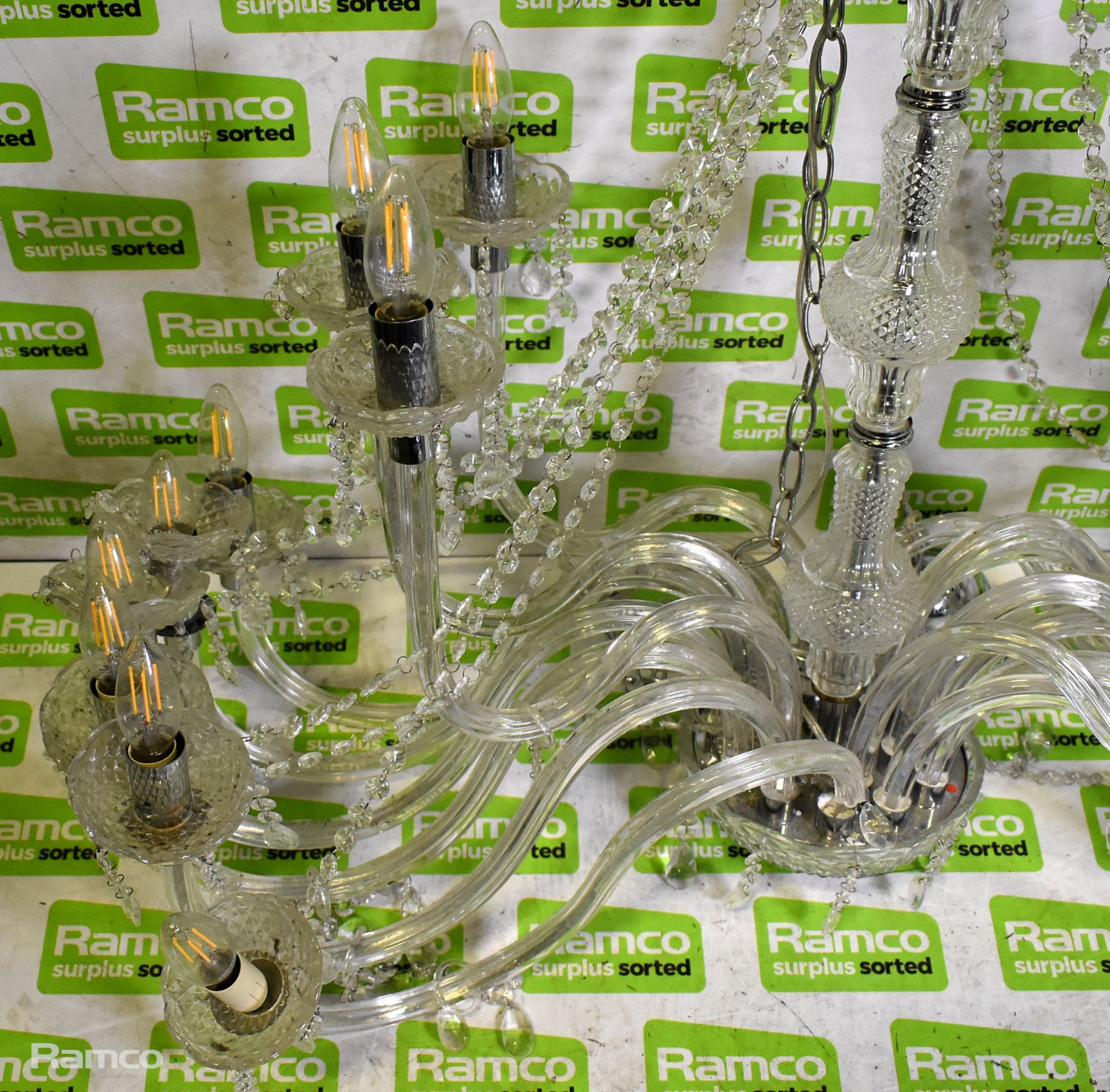 Katie 18lt Chandelier - polished chrome finish clear acrylic droppers and beads - 18 x 40W - Image 2 of 7