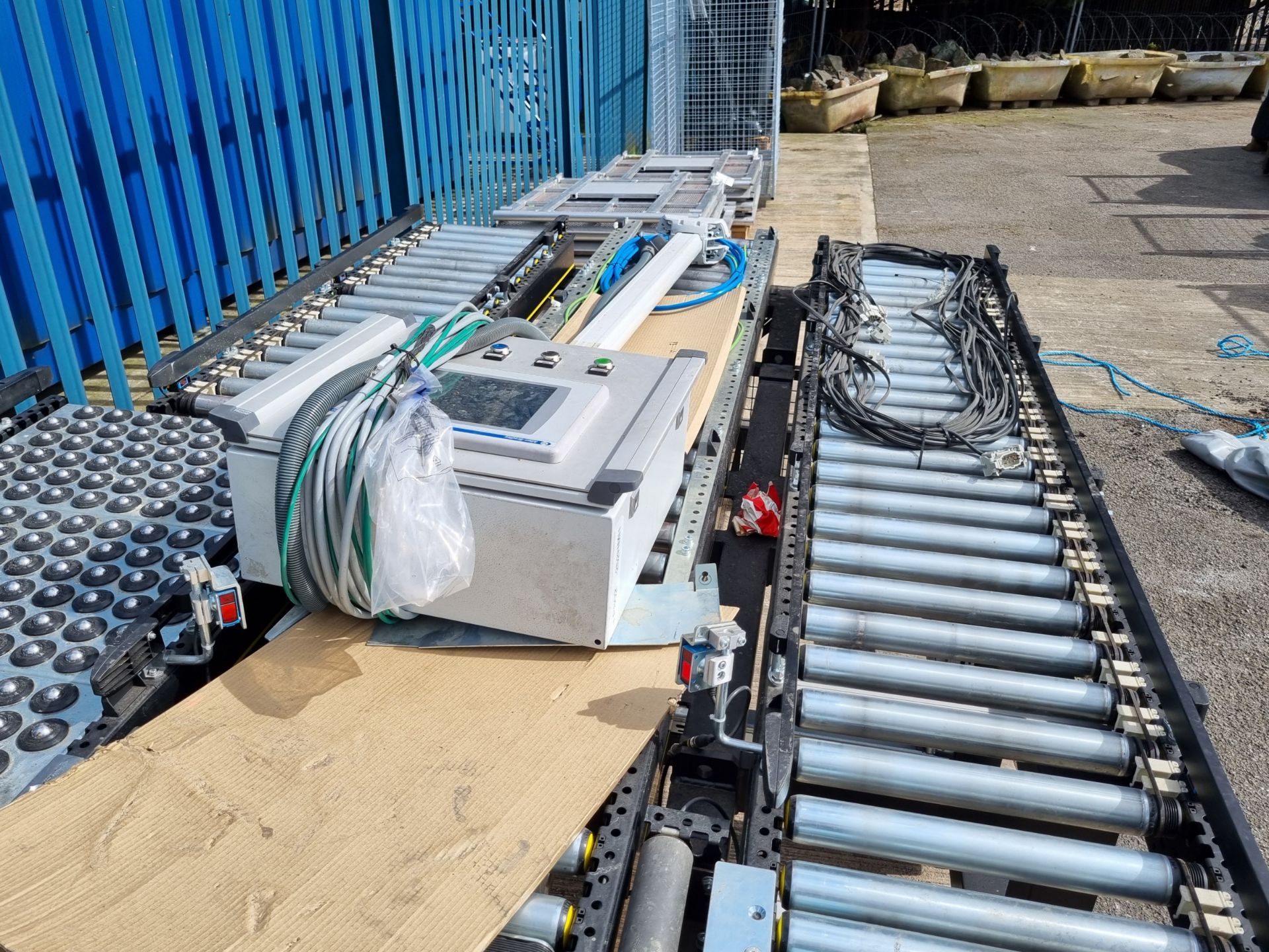 Interroll powered triple roller conveyor system with RM 8731 transfer plates and control panel - Image 8 of 14