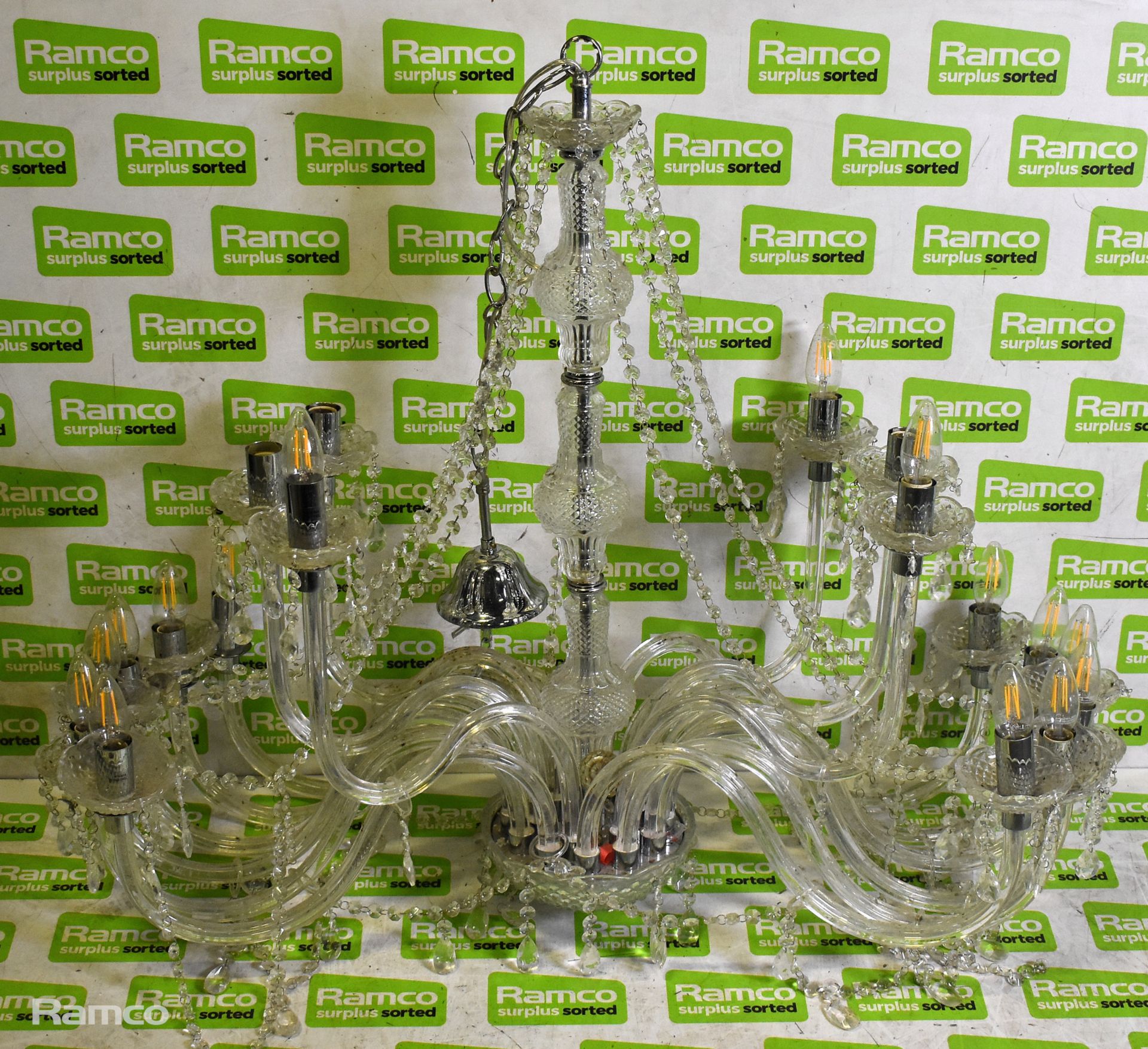 Katie 18lt Chandelier - polished chrome finish clear acrylic droppers and beads - 18 x 40W