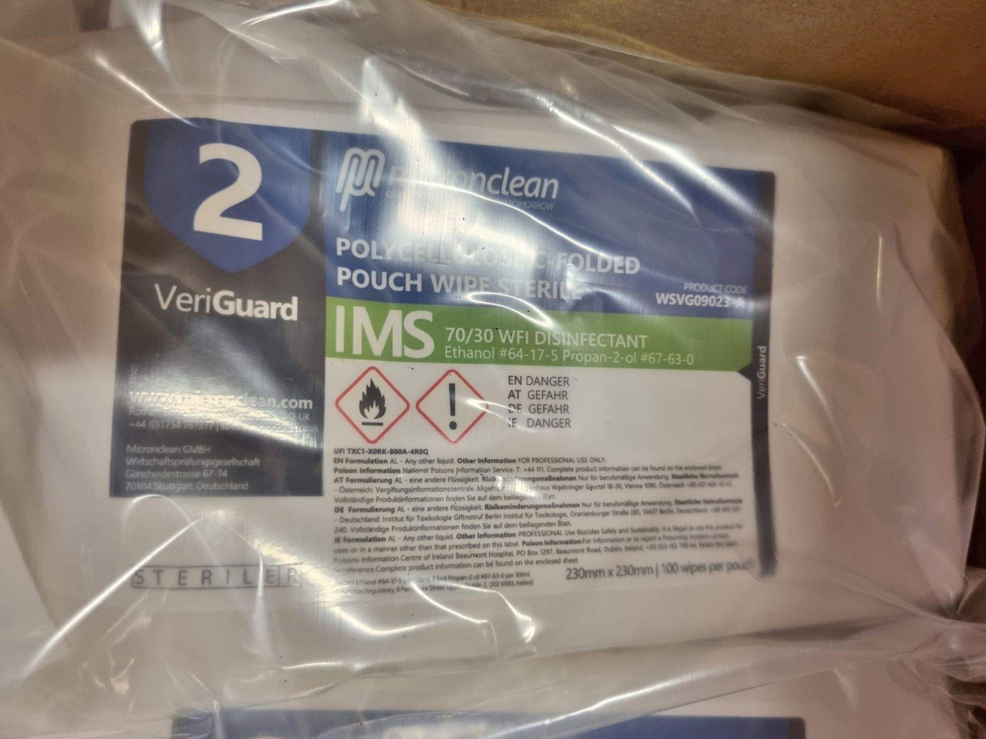 36x boxes of Micronclean Veriguard Polycellulose C-folded pouch wipe sterile - 230mm x 230mm