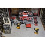 Cordless power tools - Milwaukee, Dewalt and Makita and Milwaukee C1228 DCR radio