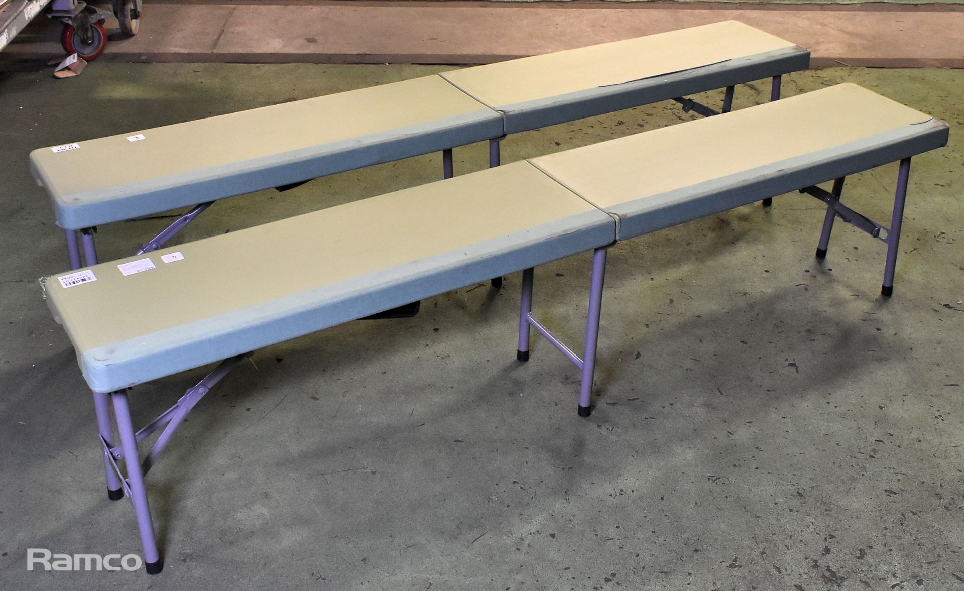 2x army folding benches - dimensions: L 1820 x W 300 x H 440mm
