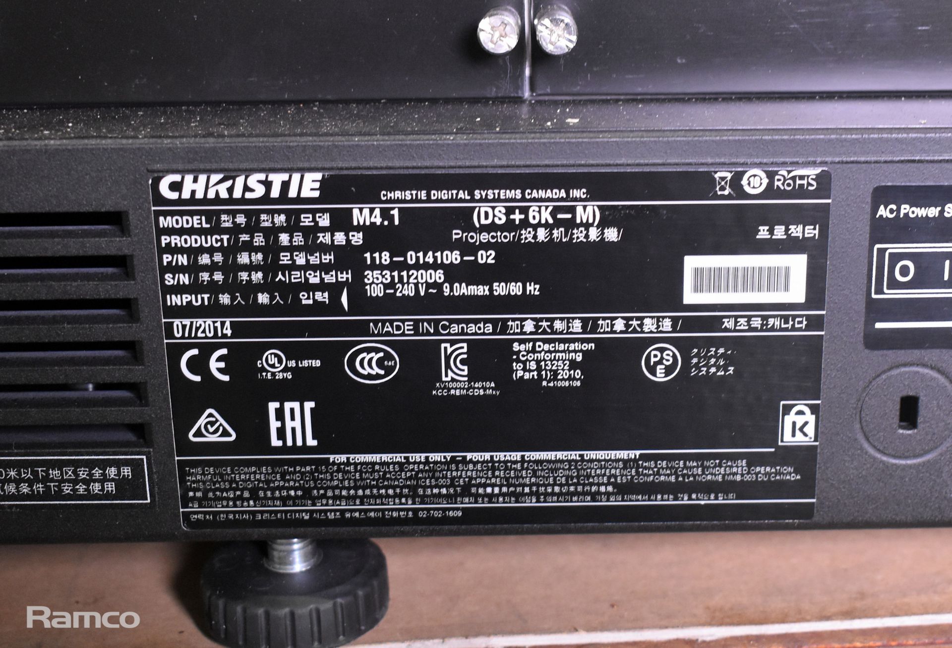 Christie DS+6K-M SXGA+ large venue projector - 100/240V 50/60Hz - L 600 x W 500 x H 260mm - Image 9 of 11