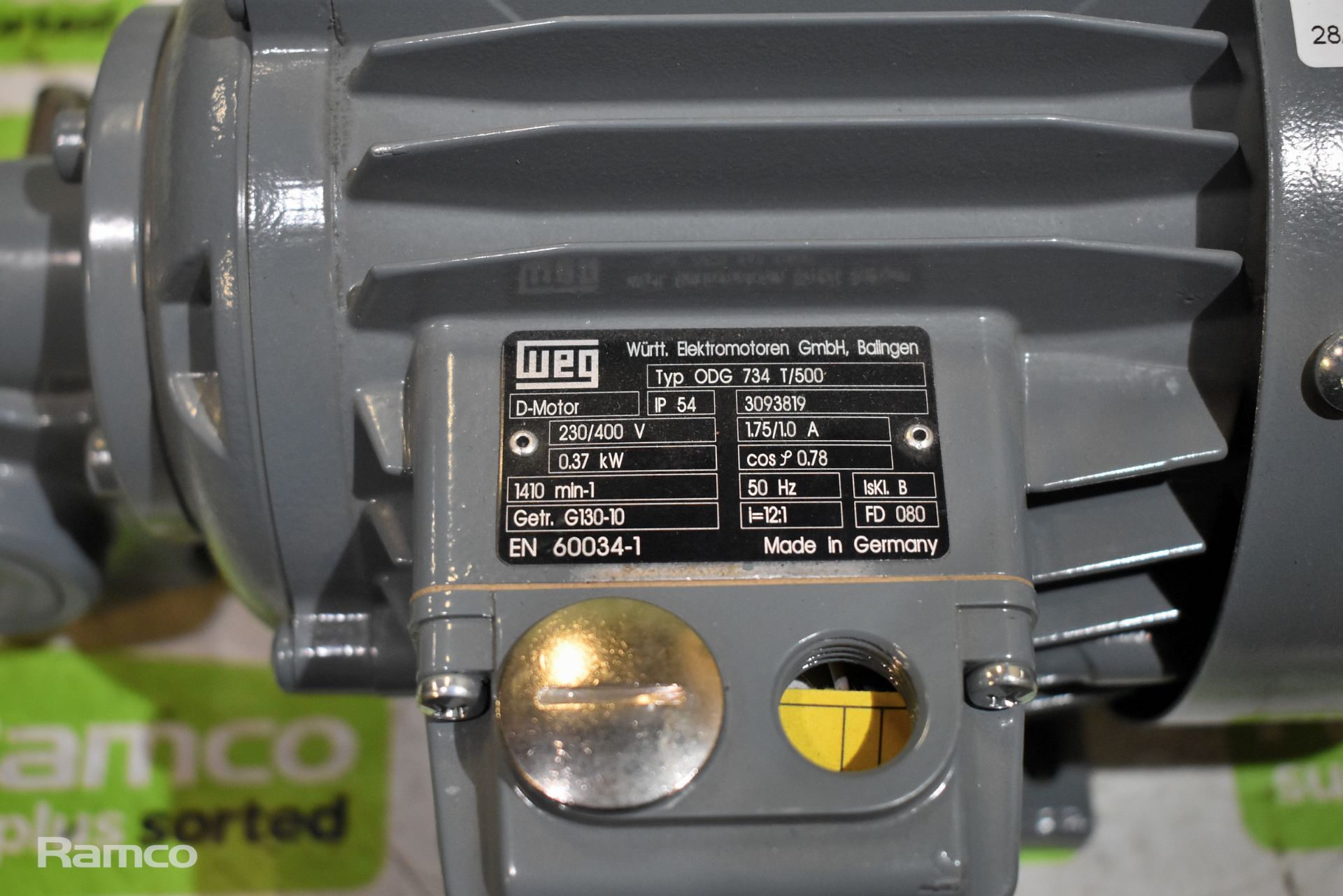 2x W.E.G ODG 734 T/500 - geared electric D-motors - 1410 rpm - 0.37kW - 230/400V - 1.75/1.0A - Image 3 of 5