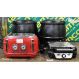 Wilko red 4 slice toaster, 2x Buffalo L715 10L soup kettles, Geepas GWM36503UK 4 slice waffle maker