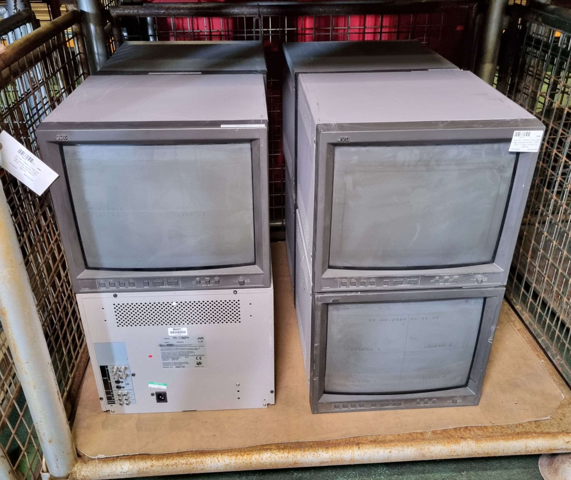 8x JVC TM-1700PN 17 inch CRT video preview monitors - 230V - 50Hz - L 430 x W 400 x H 330mm