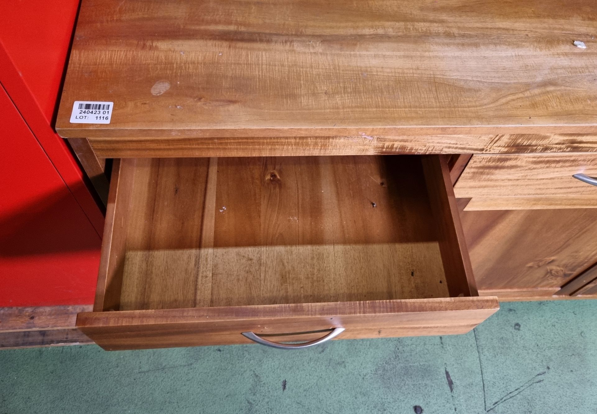 3 door 3 drawer wooden cabinet - W 1750 x D 500 x H 840mm - IN NEED OF REPAIR - Image 3 of 7