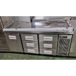 Hoshizaki Snowflake refrigerated preparation counter with storage drawers - back plate broken