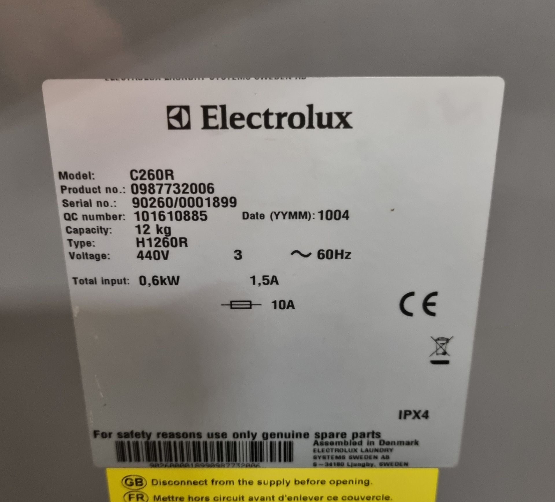 Electrolux C260R 12kg Hydro extractor spin dryer (Missing lower side cover) - 415V - Image 7 of 8