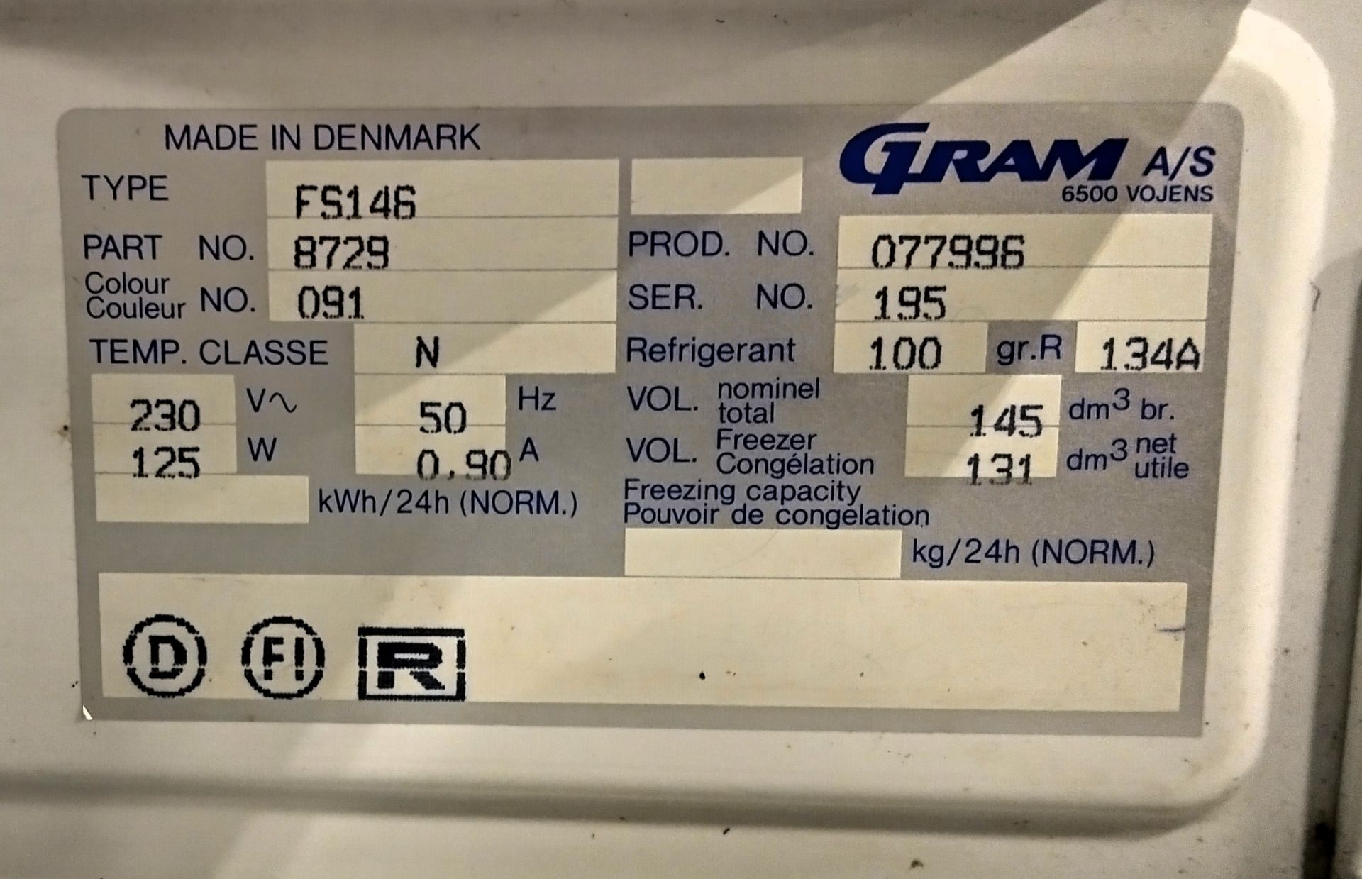 Gram FS146 undercounter freezer - W 600 x D 630 x H 830mm - Image 4 of 4