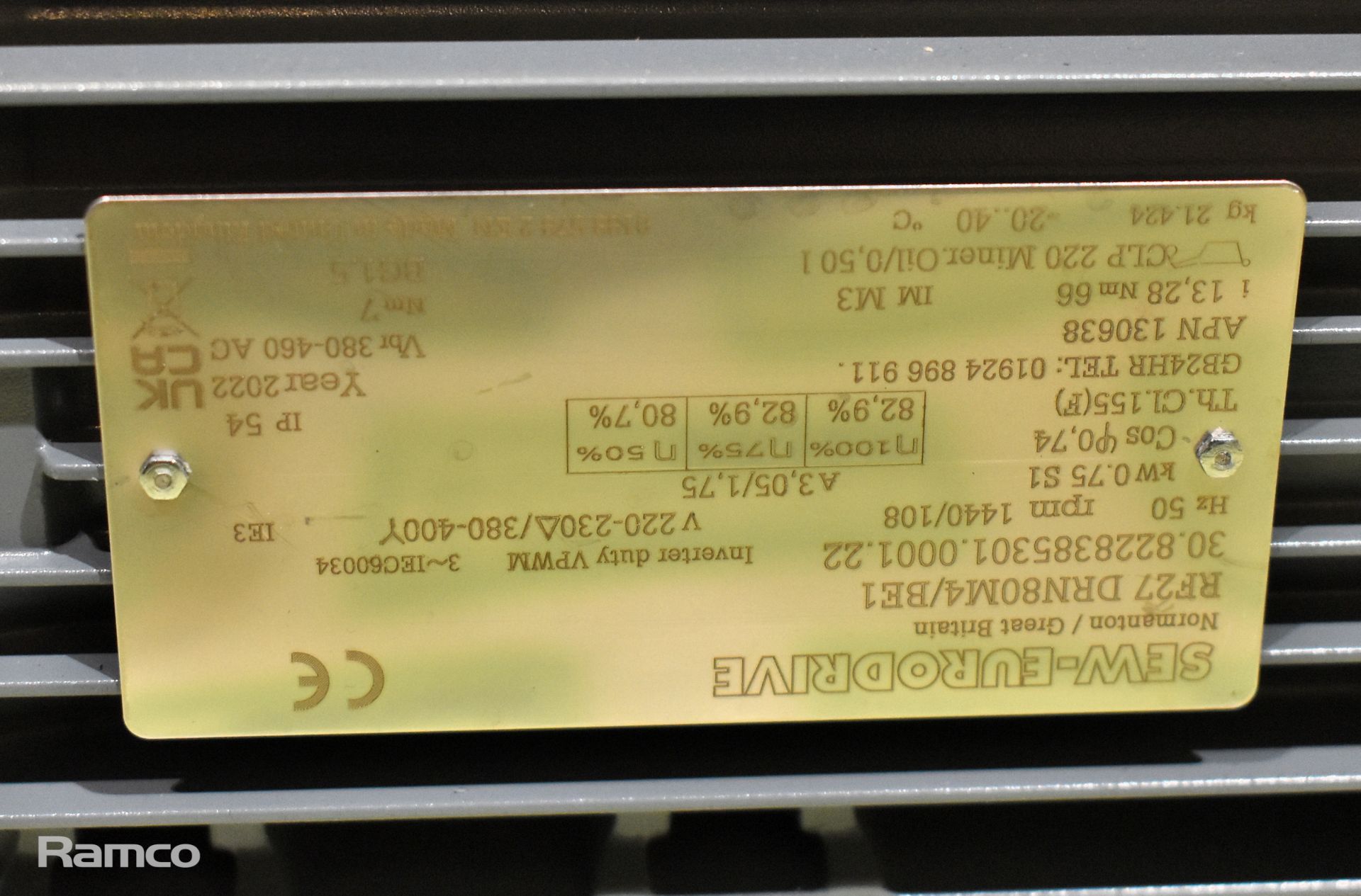 SEW-Eurodrive - RF27 DRN80M4/BE1 - gear electric motor - 1440/108rpm - 0.75kW - 230/400V - 3.5/1.75A - Image 2 of 4