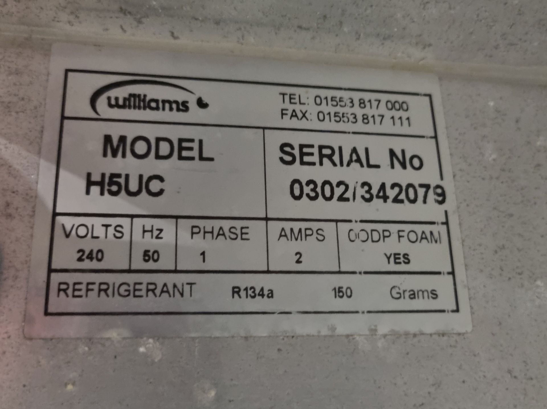 Williams H5UC stainless steel single door under counter fridge - W 650 x D 650 x H 830mm - Image 5 of 5